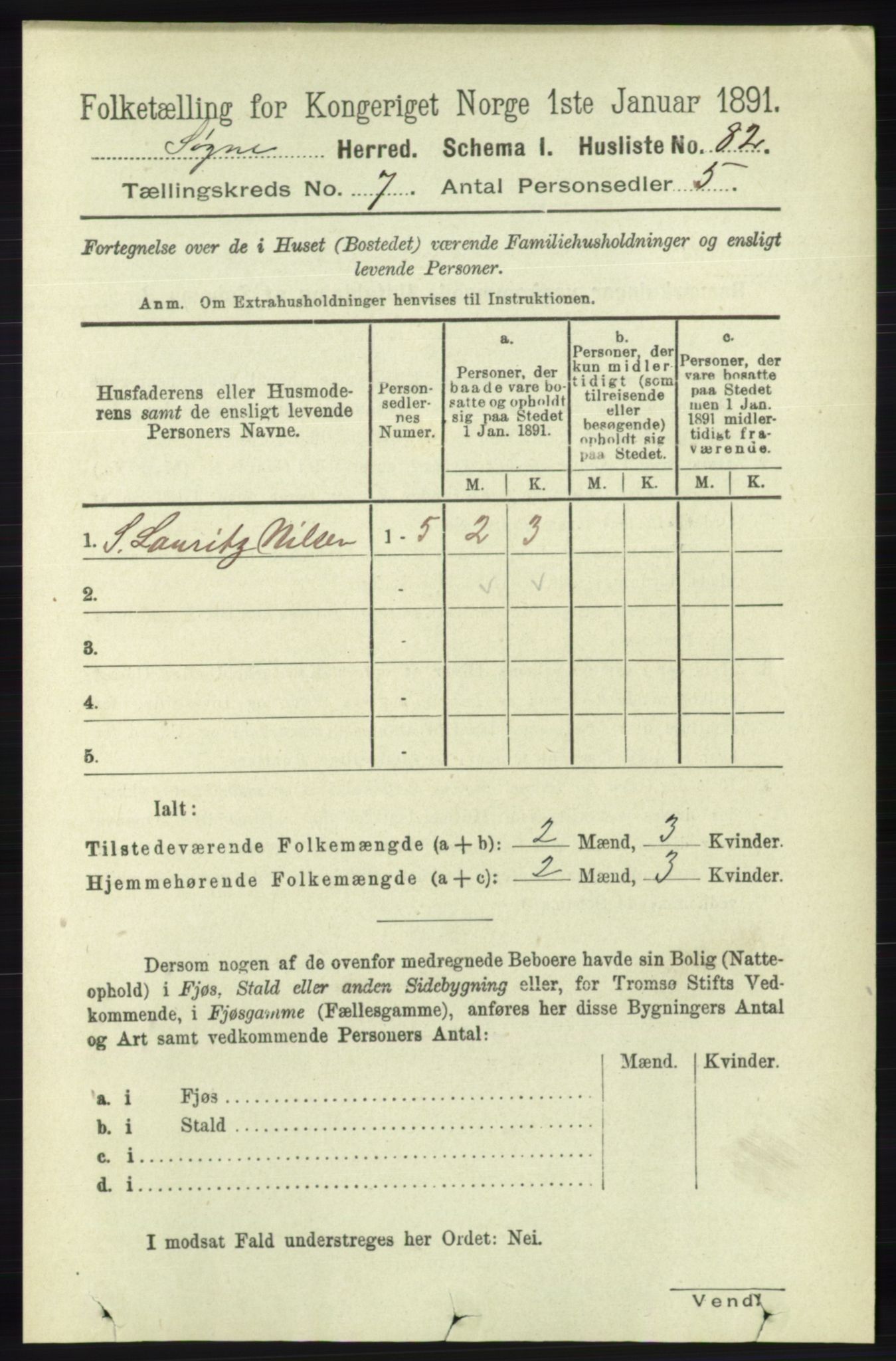 RA, 1891 census for 1018 Søgne, 1891, p. 1505