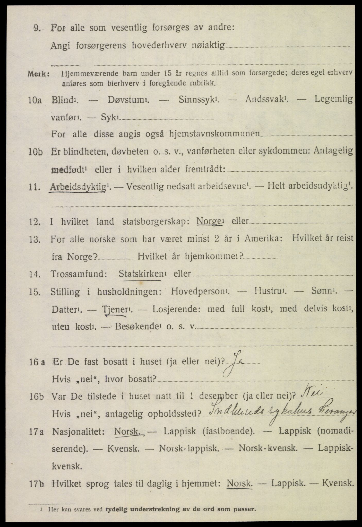 SAT, 1920 census for Sandvollan, 1920, p. 1100