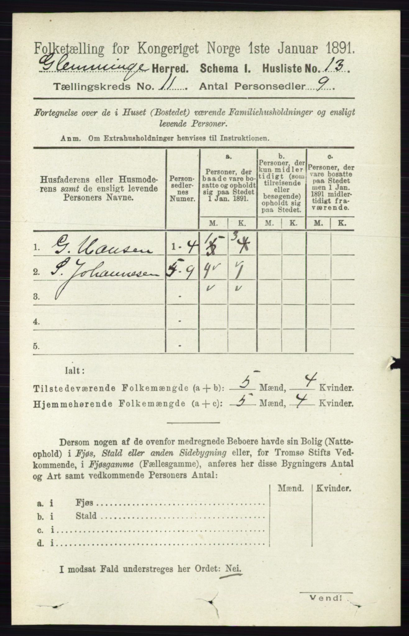 RA, 1891 census for 0132 Glemmen, 1891, p. 10544