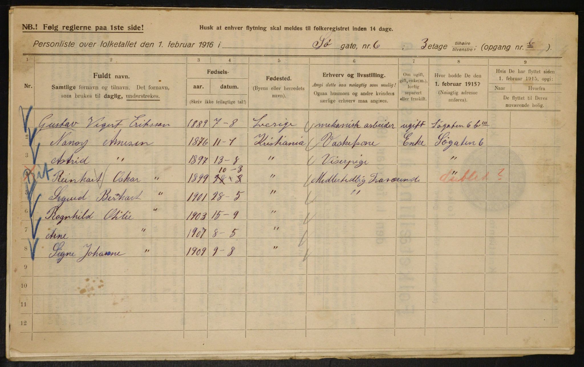 OBA, Municipal Census 1916 for Kristiania, 1916, p. 97565