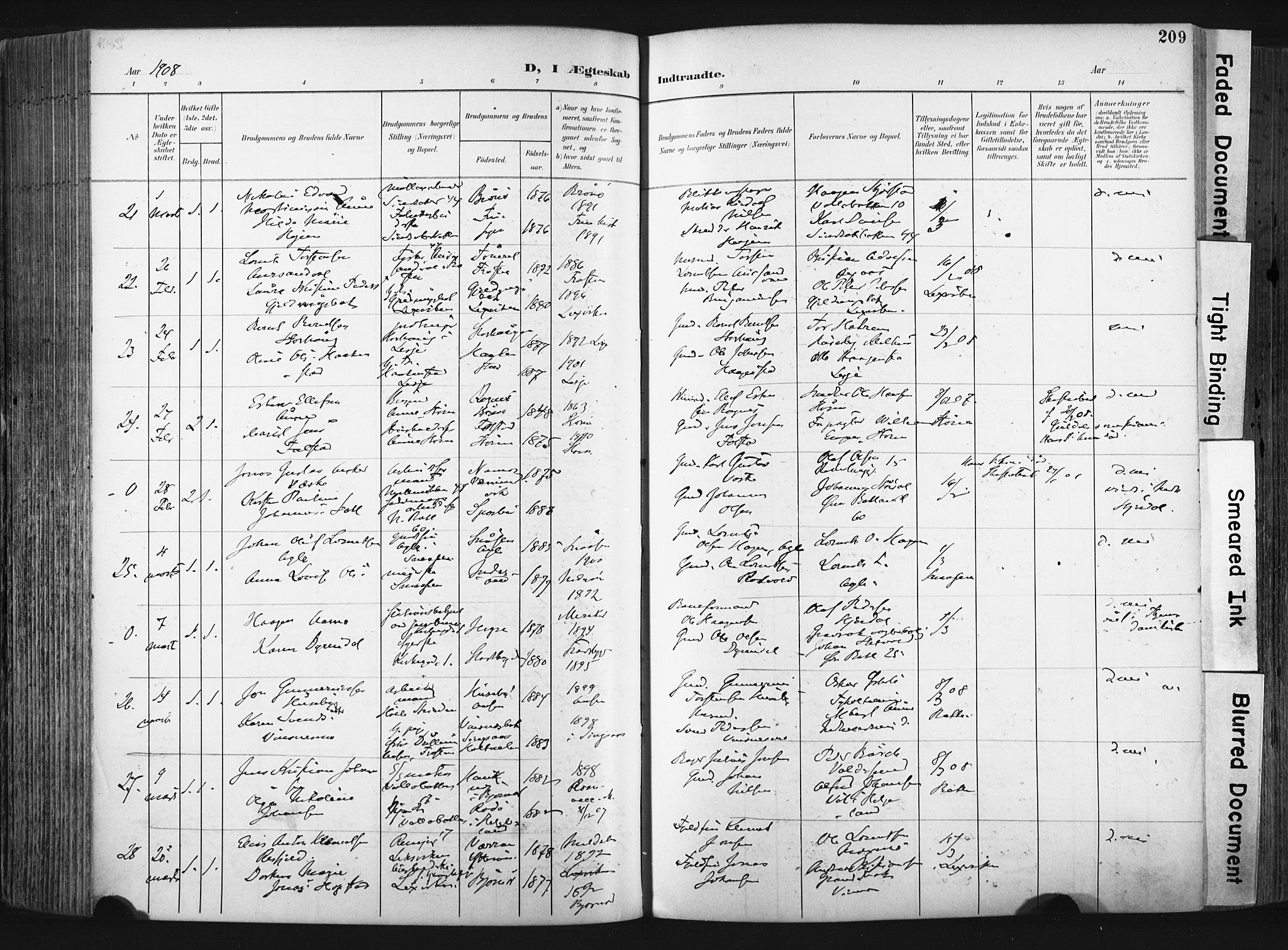 Ministerialprotokoller, klokkerbøker og fødselsregistre - Sør-Trøndelag, AV/SAT-A-1456/604/L0201: Parish register (official) no. 604A21, 1901-1911, p. 209