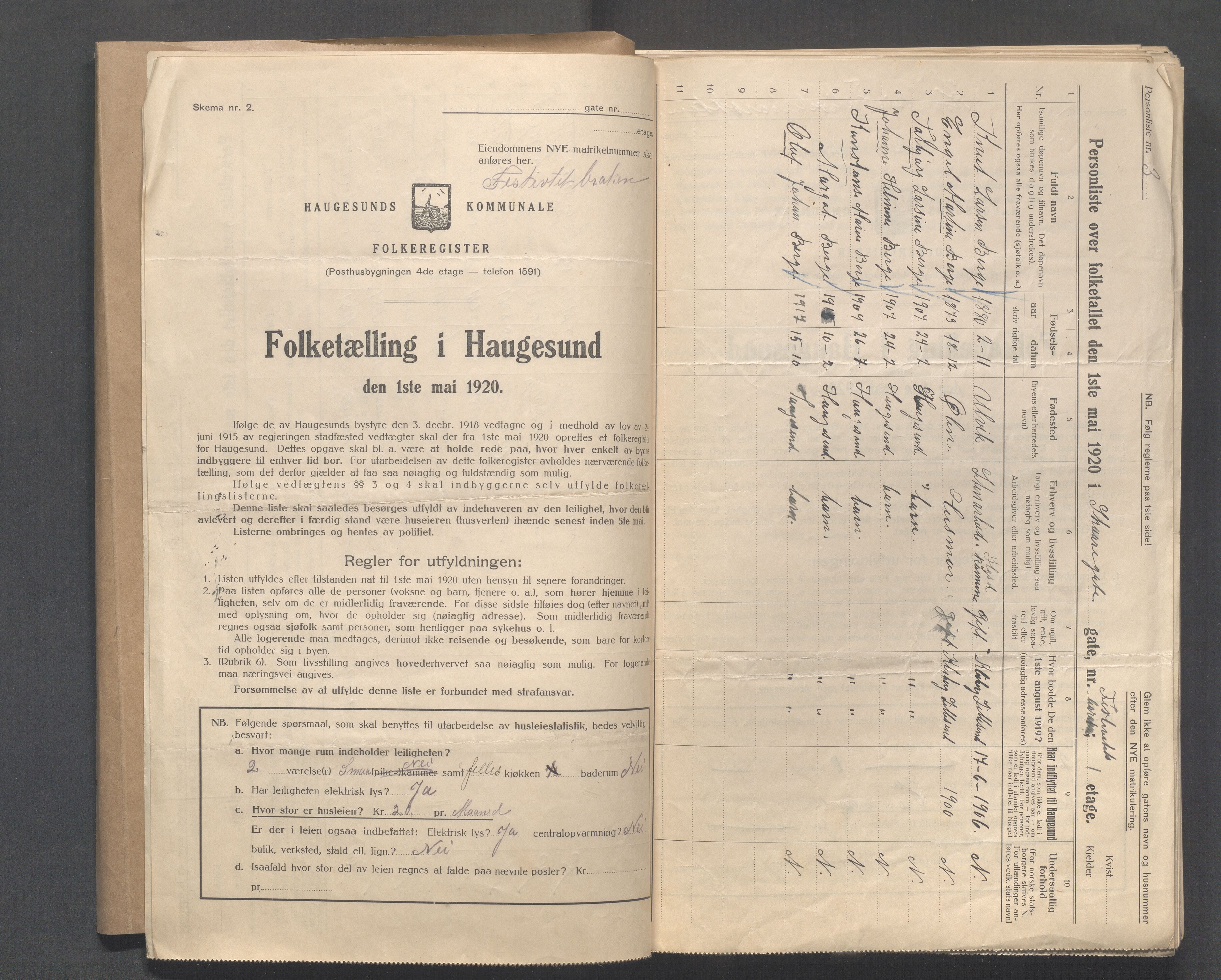 IKAR, Local census 1.5.1920 for Haugesund, 1920, p. 3429