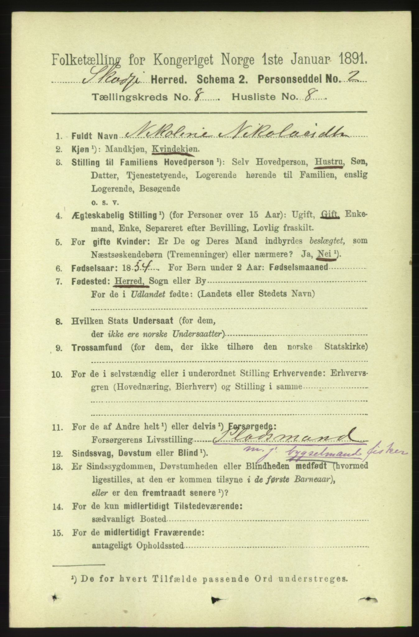 RA, 1891 census for 1529 Skodje, 1891, p. 1734