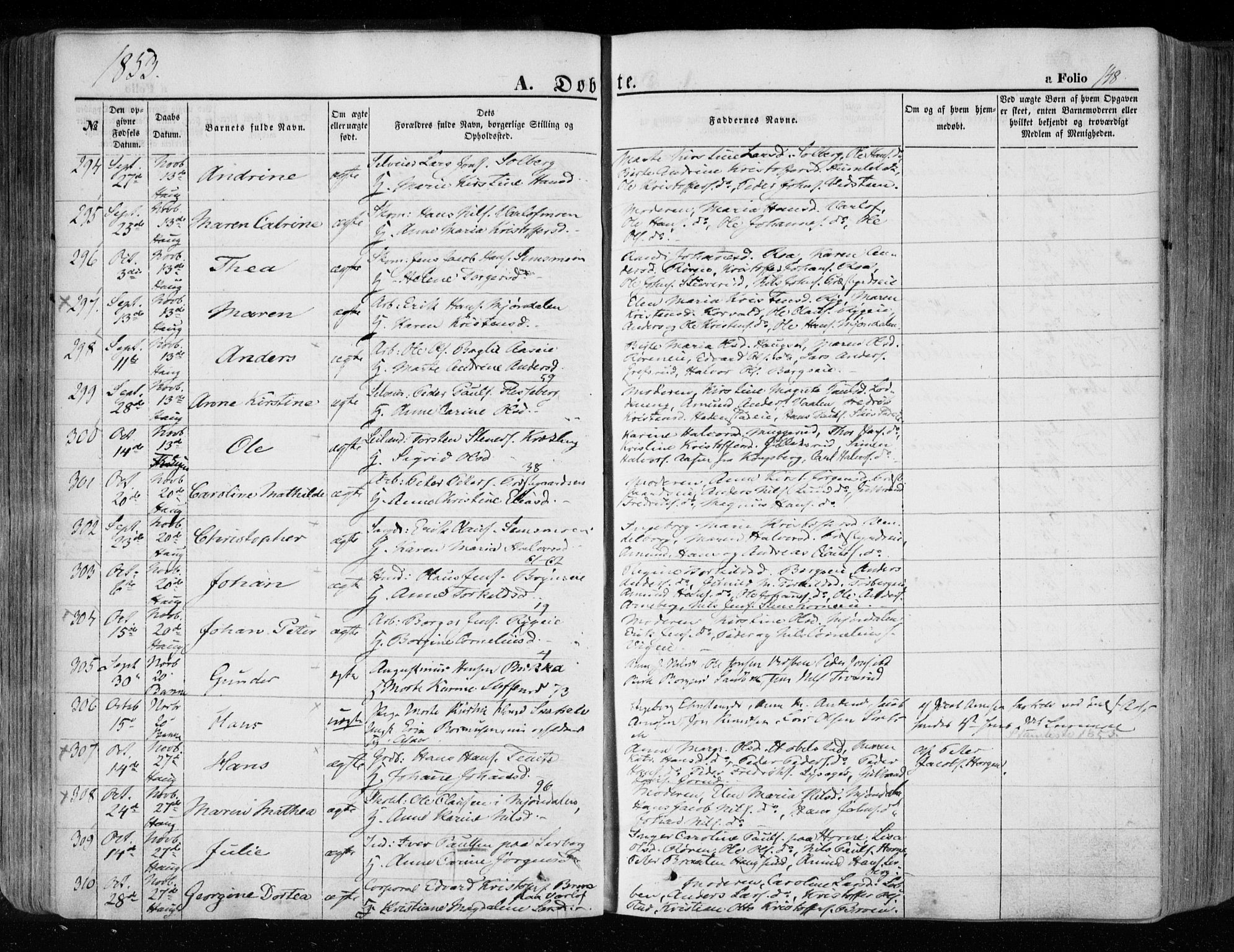 Eiker kirkebøker, SAKO/A-4/F/Fa/L0014: Parish register (official) no. I 14, 1846-1854, p. 148