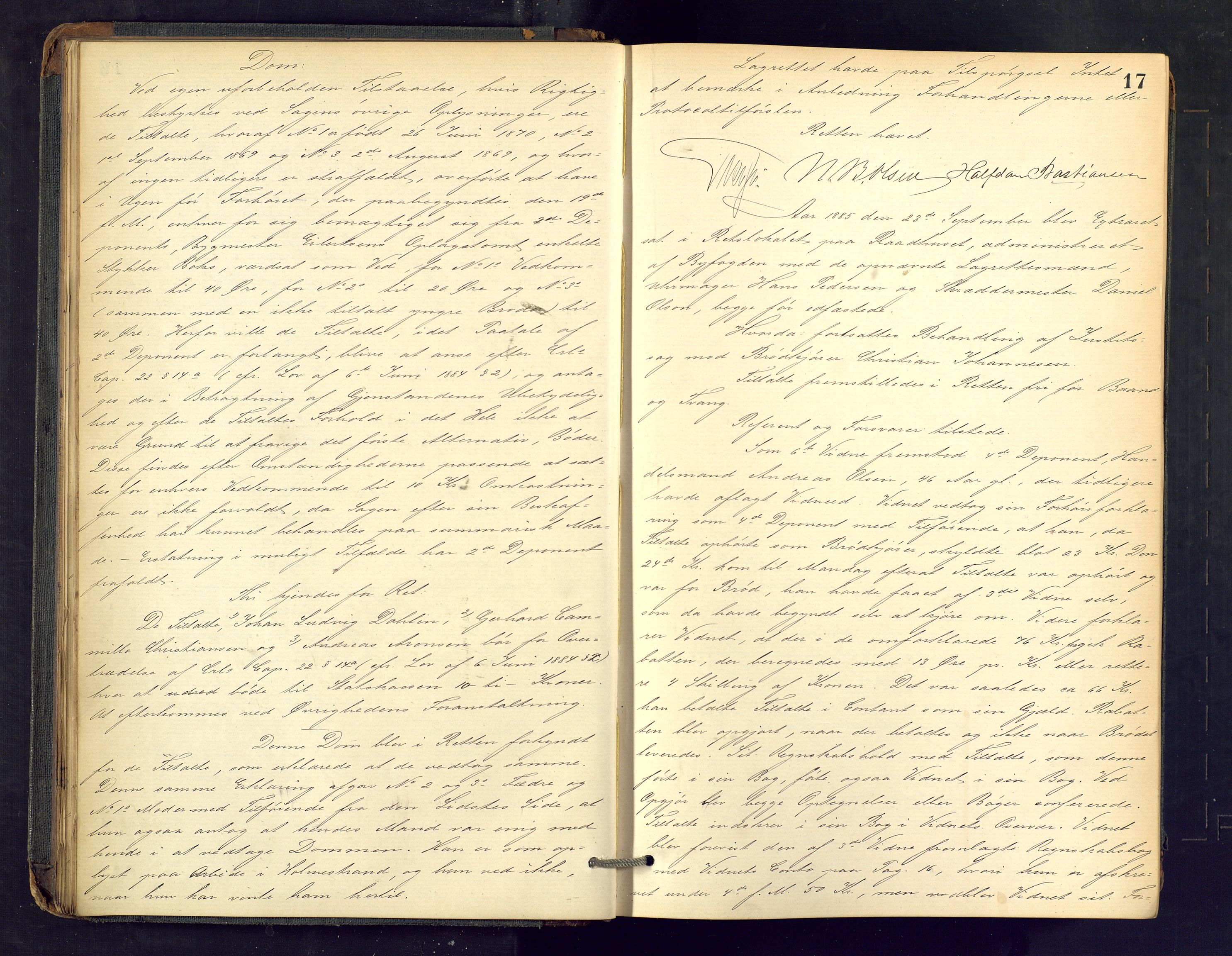 Drammen byfogd, AV/SAKO-A-222/F/Fe/L0023: Ekstrarettsprotokoll, 1885-1891, p. 17