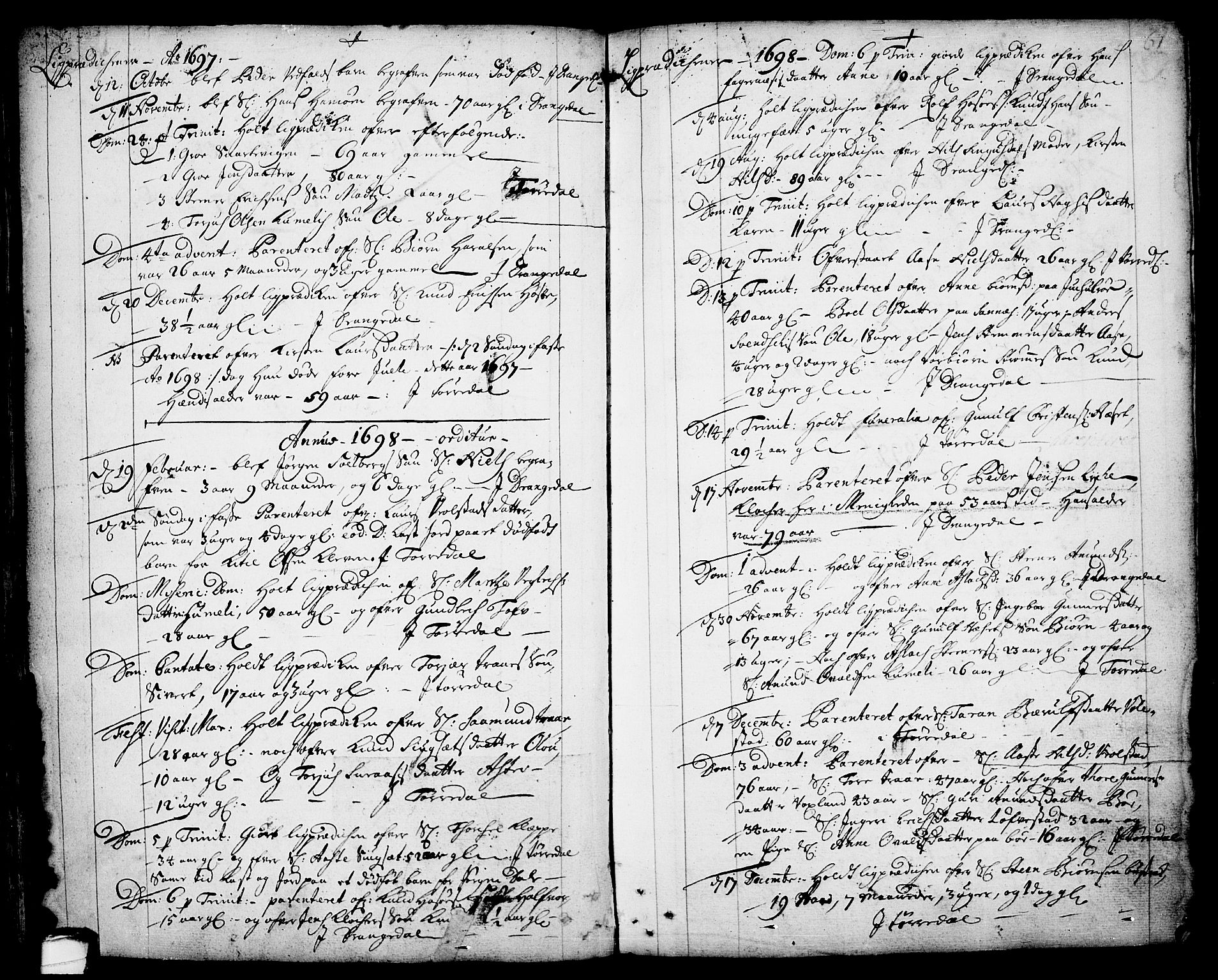 Drangedal kirkebøker, SAKO/A-258/F/Fa/L0001: Parish register (official) no. 1, 1697-1767, p. 61