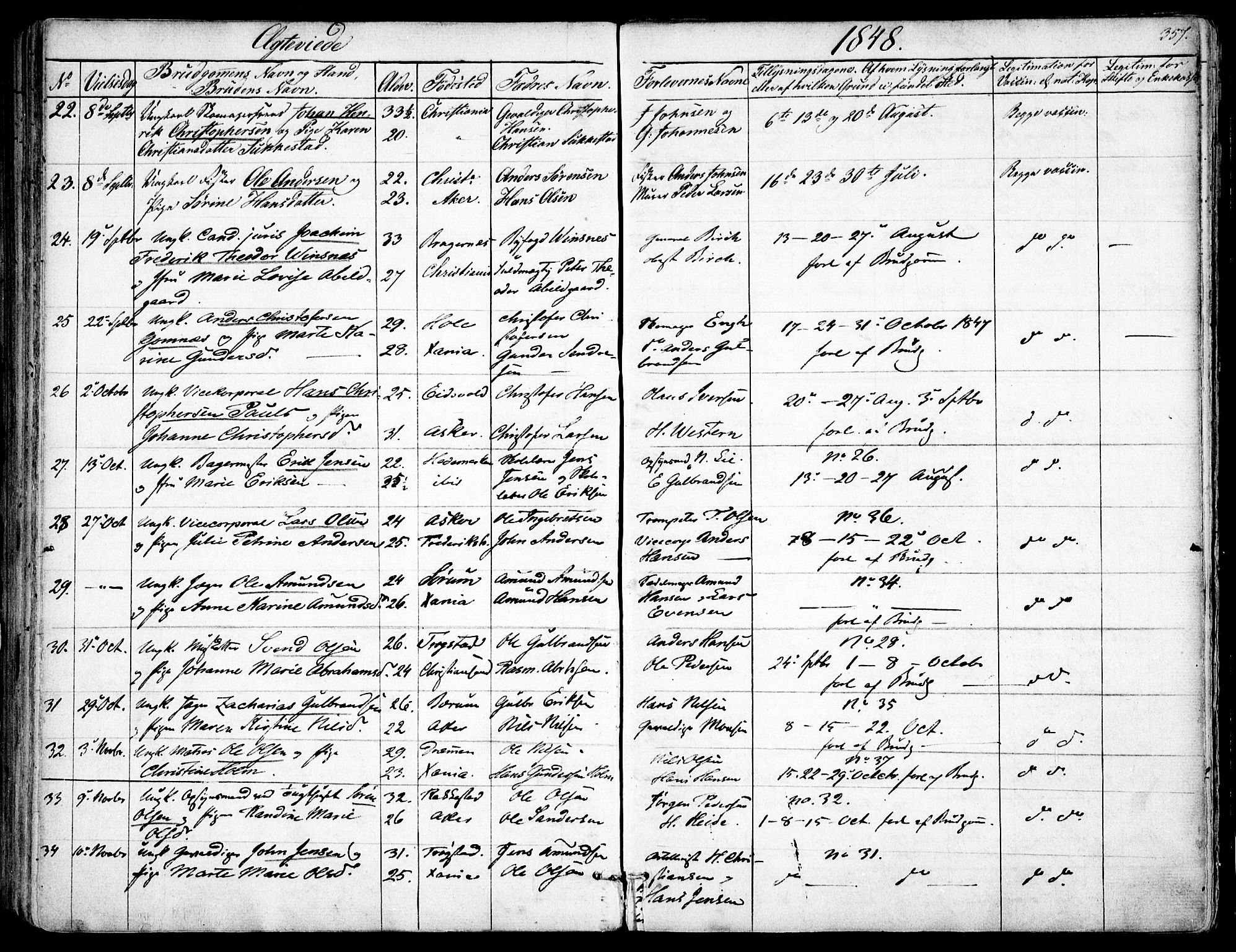 Garnisonsmenigheten Kirkebøker, AV/SAO-A-10846/F/Fa/L0008: Parish register (official) no. 8, 1842-1859, p. 357