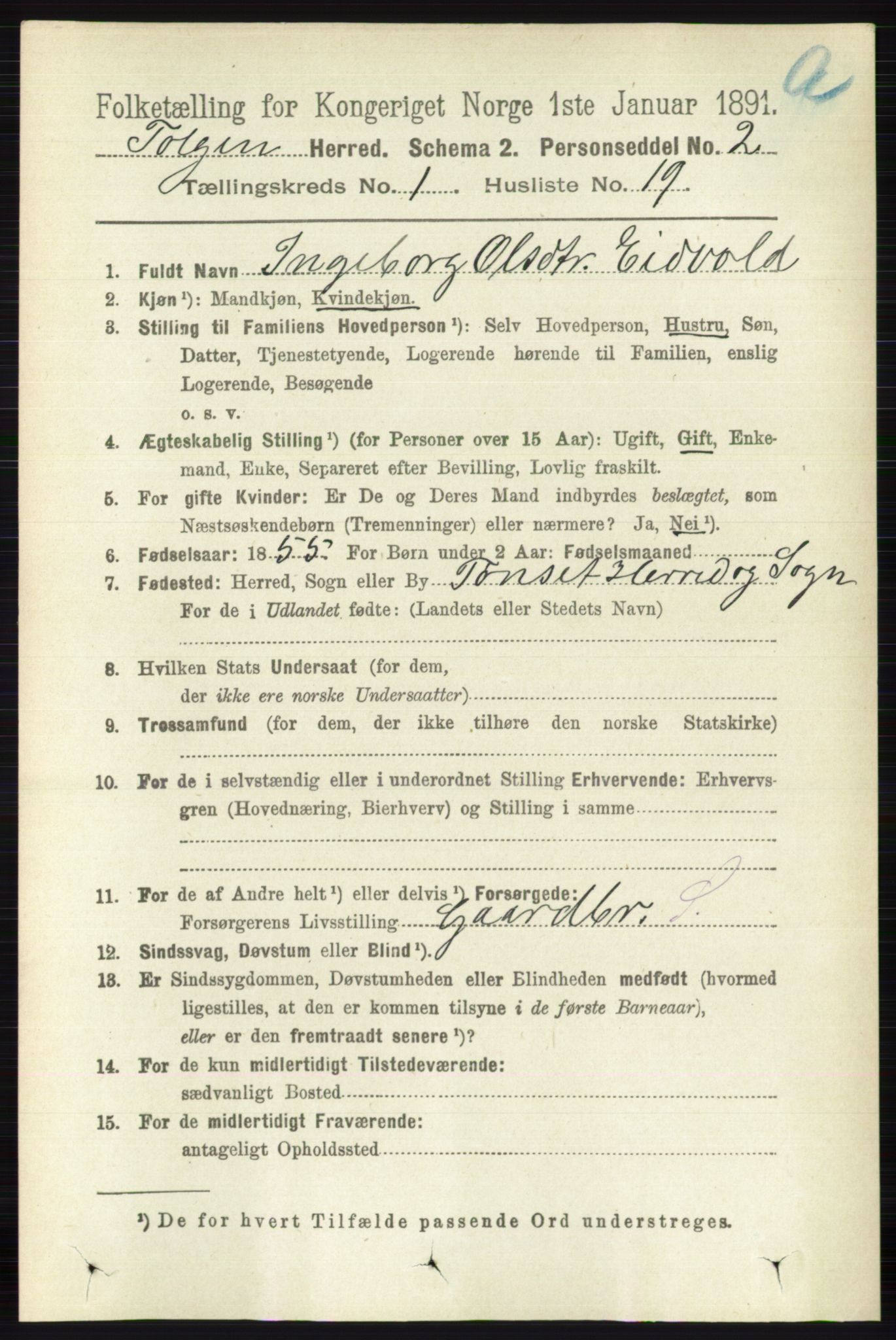 RA, 1891 census for 0436 Tolga, 1891, p. 209