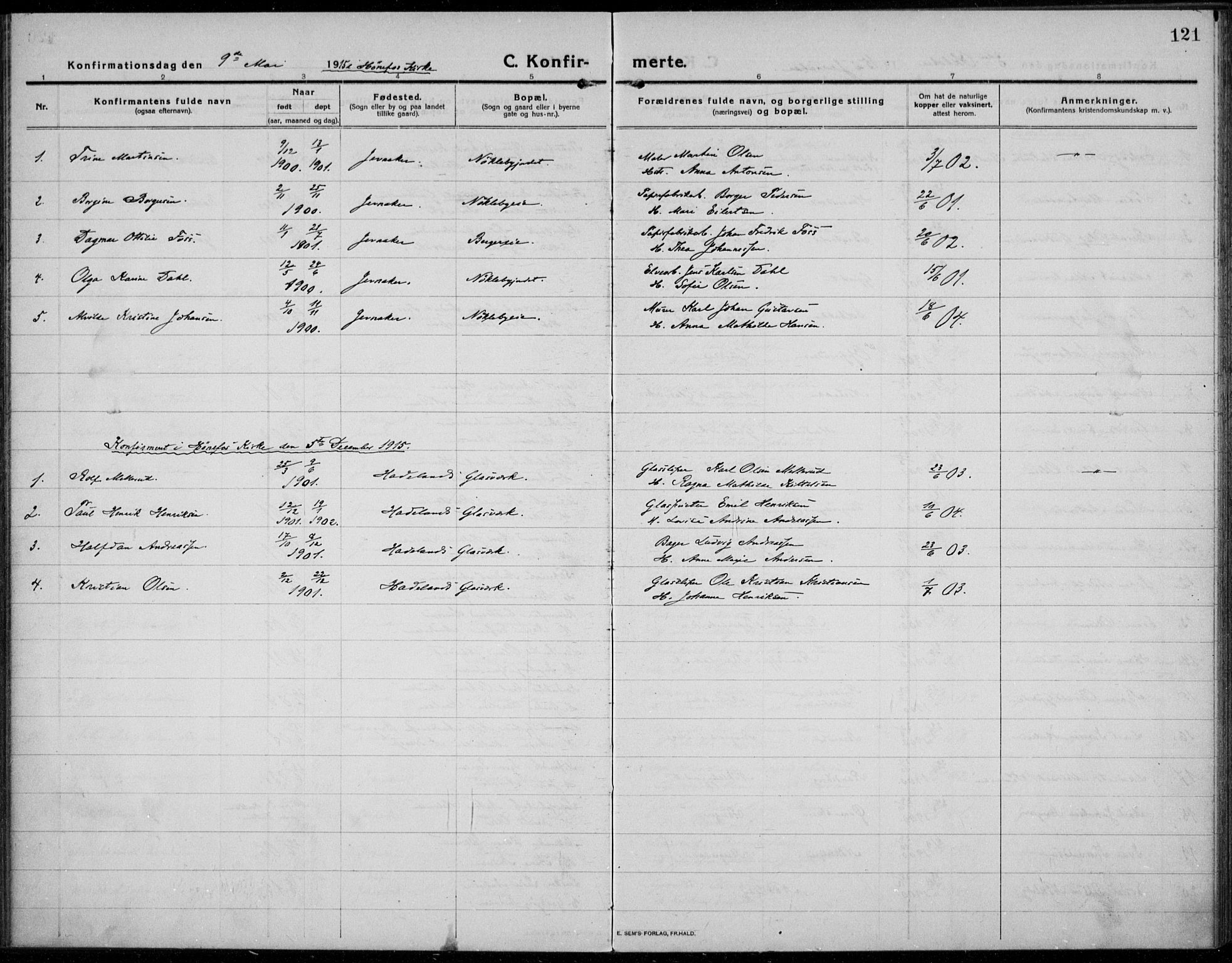 Jevnaker prestekontor, SAH/PREST-116/H/Ha/Haa/L0012: Parish register (official) no. 12, 1914-1924, p. 121