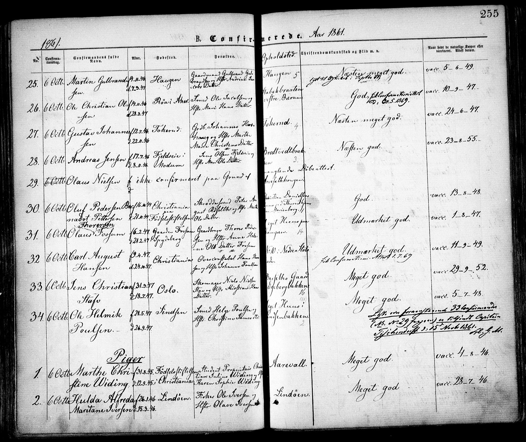Østre Aker prestekontor Kirkebøker, SAO/A-10840/F/Fa/L0001: Parish register (official) no. I 1, 1861-1869, p. 255