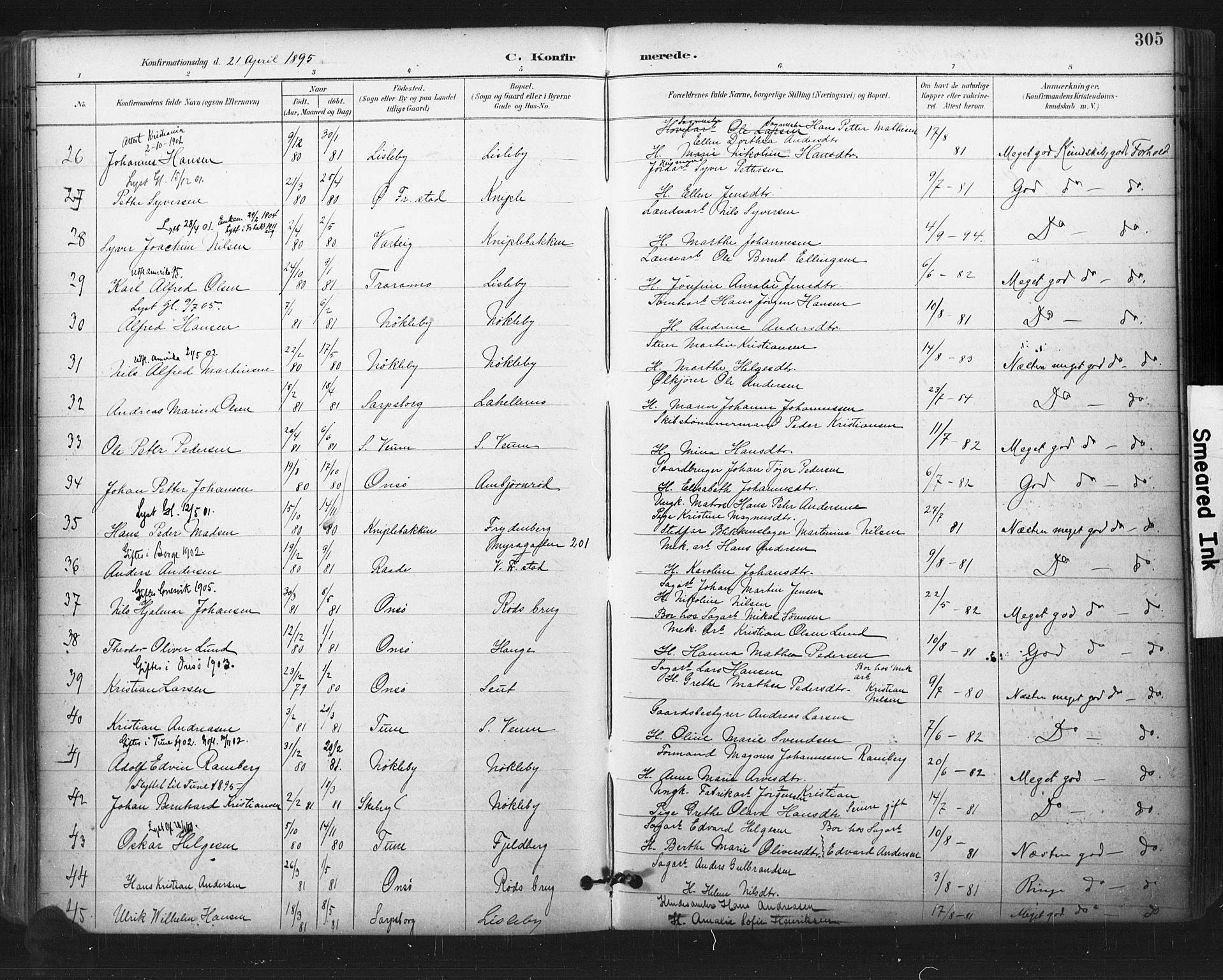 Glemmen prestekontor Kirkebøker, SAO/A-10908/F/Fa/L0013: Parish register (official) no. 13, 1892-1907, p. 305