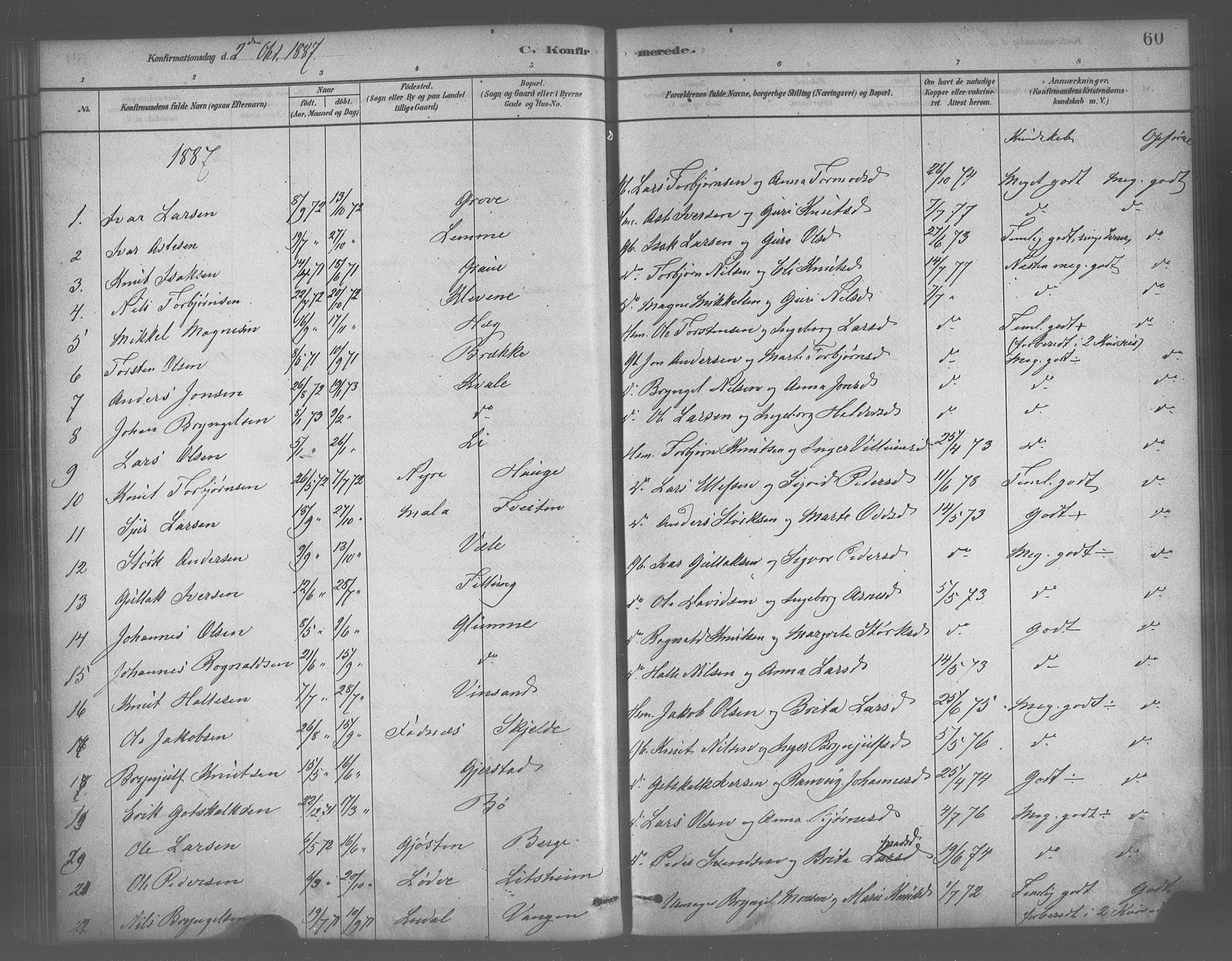 Voss sokneprestembete, SAB/A-79001/H/Haa: Parish register (official) no. B 1, 1877-1899, p. 60