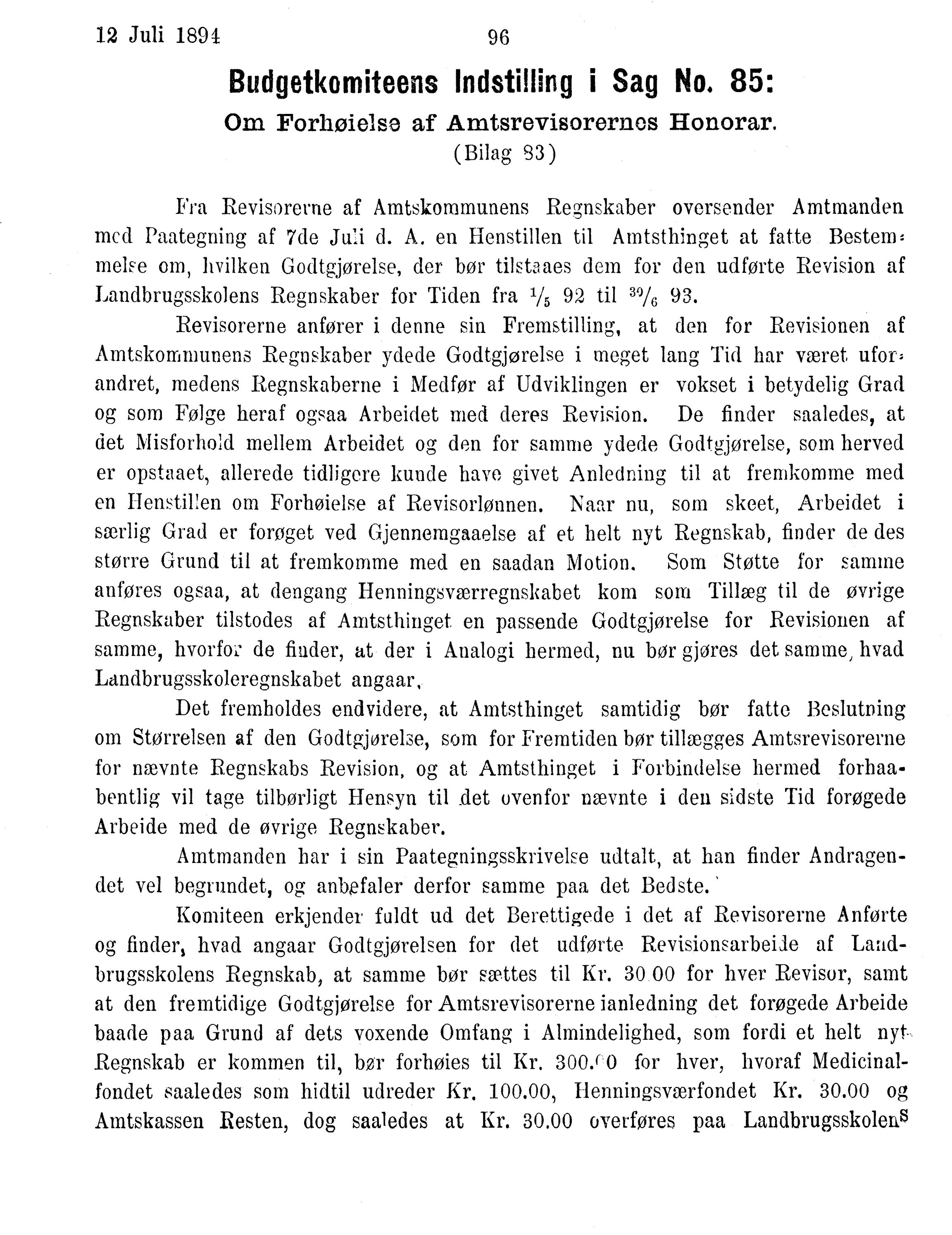 Nordland Fylkeskommune. Fylkestinget, AIN/NFK-17/176/A/Ac/L0017: Fylkestingsforhandlinger 1894, 1894