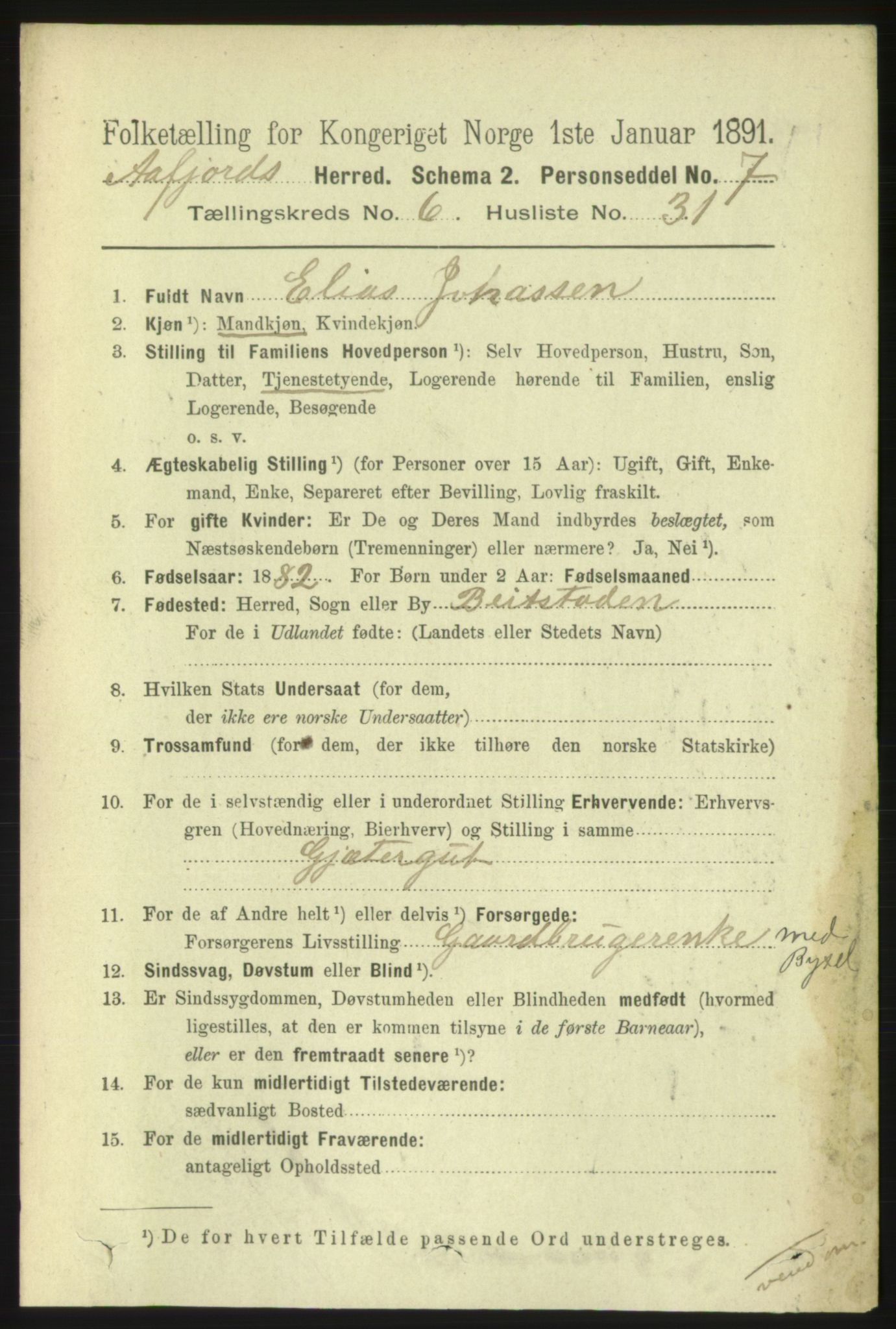 RA, 1891 census for 1630 Åfjord, 1891, p. 1667