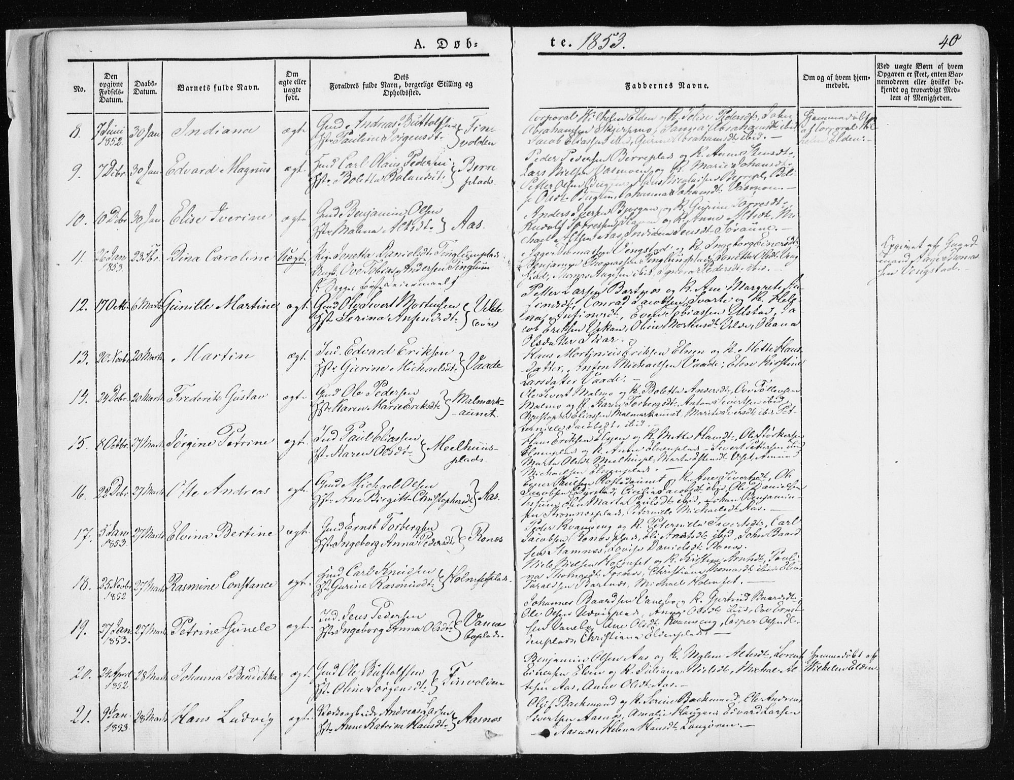 Ministerialprotokoller, klokkerbøker og fødselsregistre - Nord-Trøndelag, SAT/A-1458/741/L0393: Parish register (official) no. 741A07, 1849-1863, p. 40