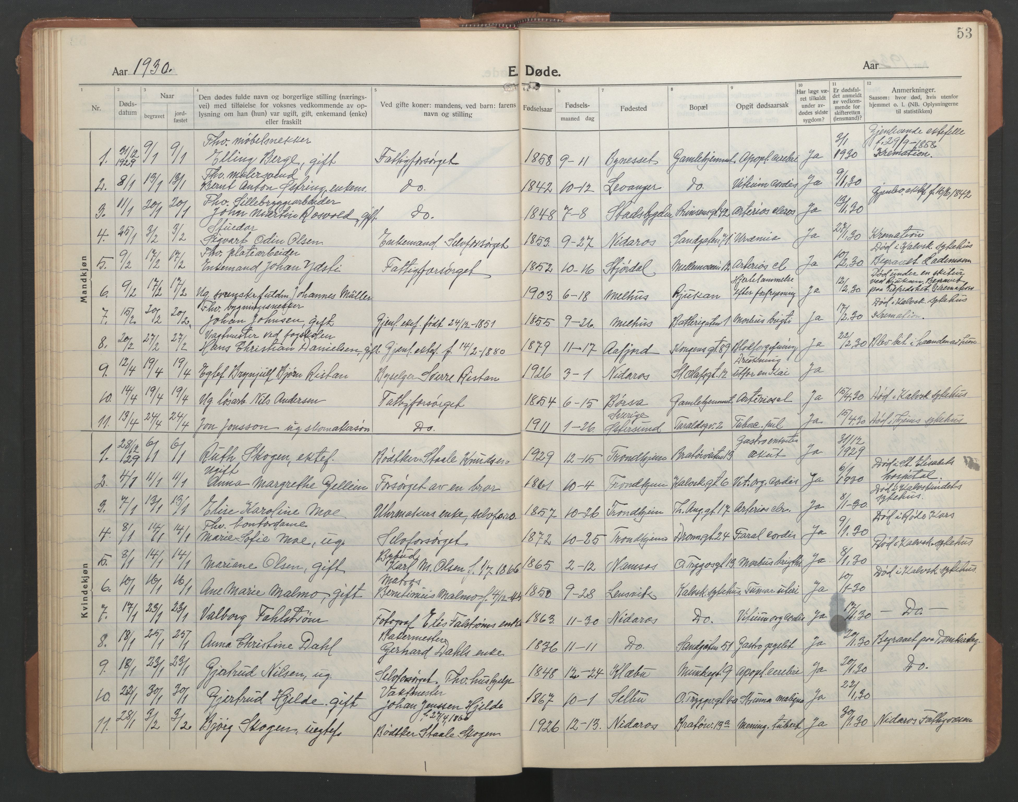 Ministerialprotokoller, klokkerbøker og fødselsregistre - Sør-Trøndelag, SAT/A-1456/602/L0150: Parish register (copy) no. 602C18, 1922-1949, p. 53