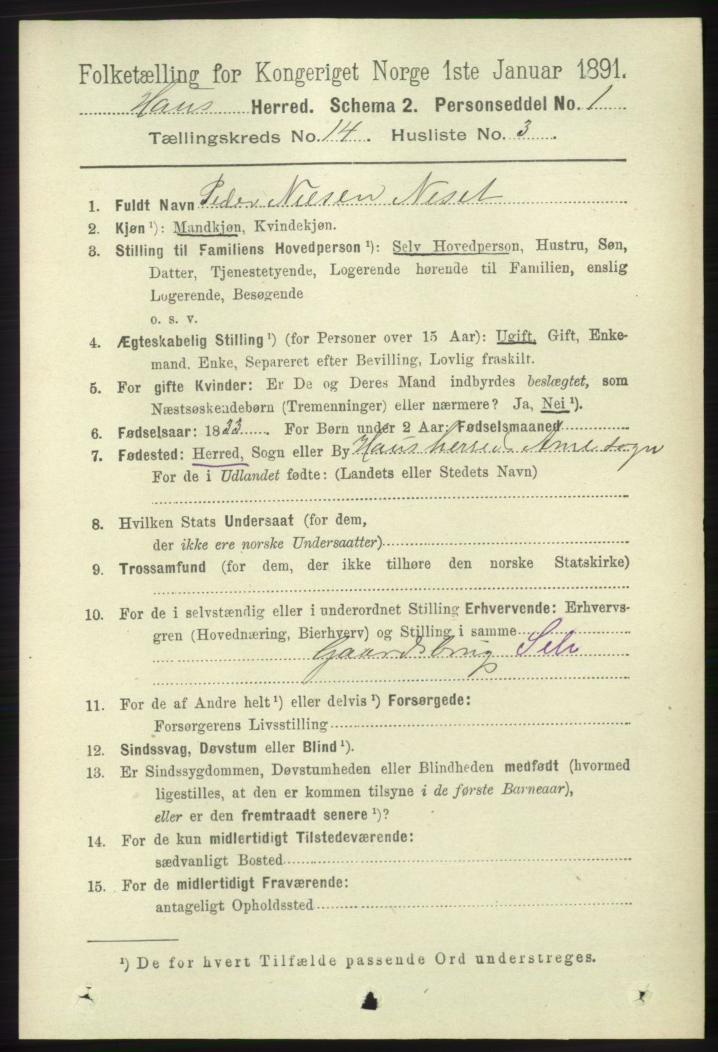 RA, 1891 census for 1250 Haus, 1891, p. 5877