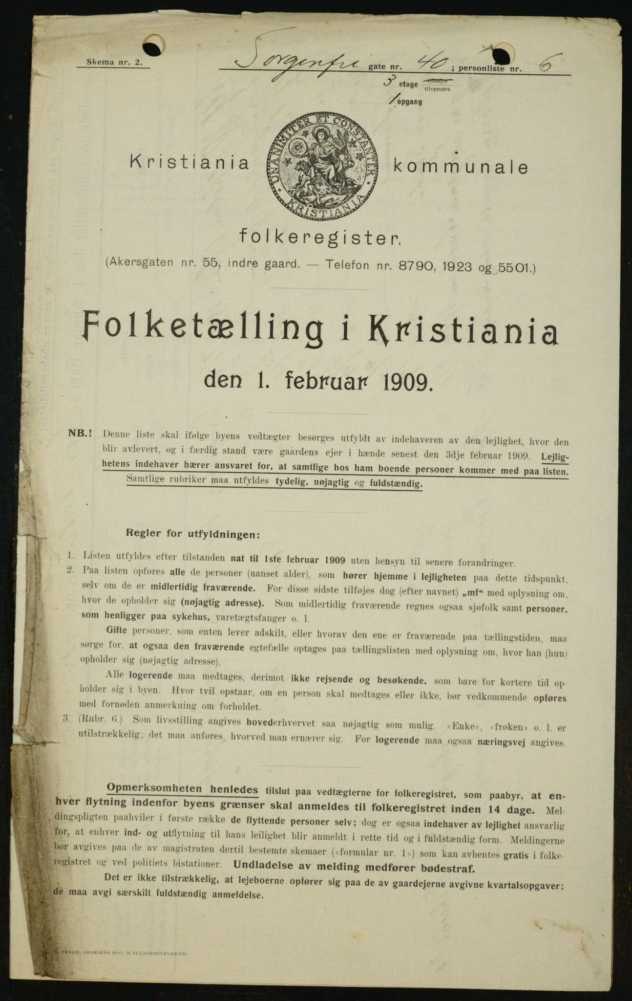 OBA, Municipal Census 1909 for Kristiania, 1909, p. 90993