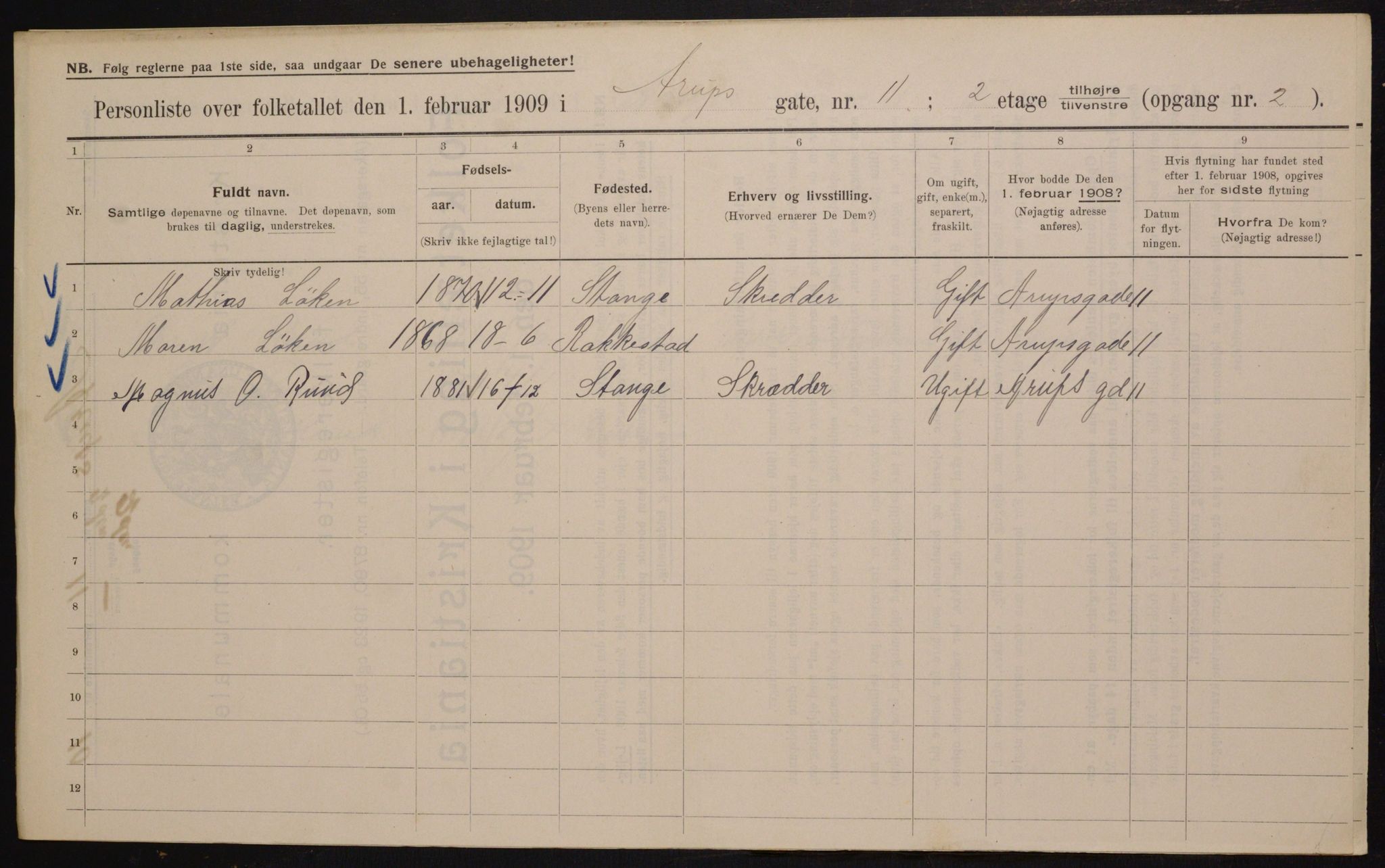 OBA, Municipal Census 1909 for Kristiania, 1909, p. 2139