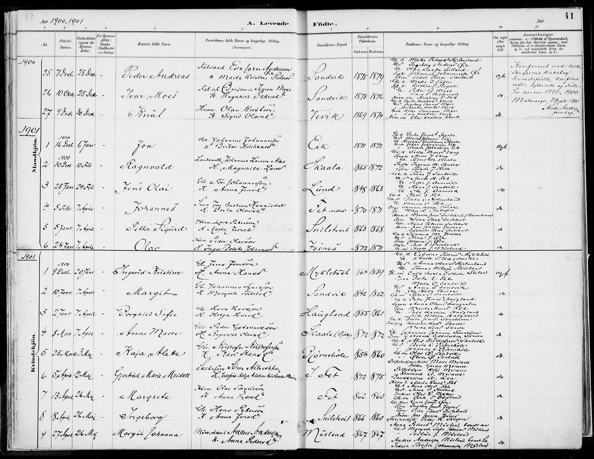 Kvinnherad sokneprestembete, SAB/A-76401/H/Haa: Parish register (official) no. B  1, 1887-1921, p. 41