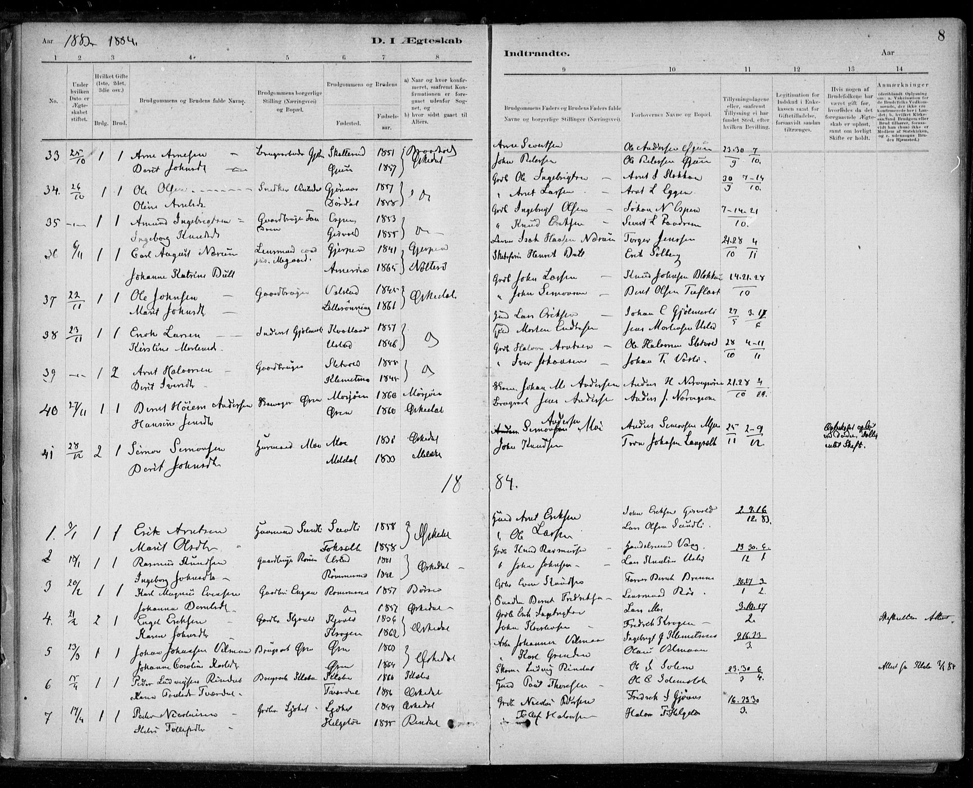 Ministerialprotokoller, klokkerbøker og fødselsregistre - Sør-Trøndelag, SAT/A-1456/668/L0810: Parish register (official) no. 668A10, 1881-1894, p. 8