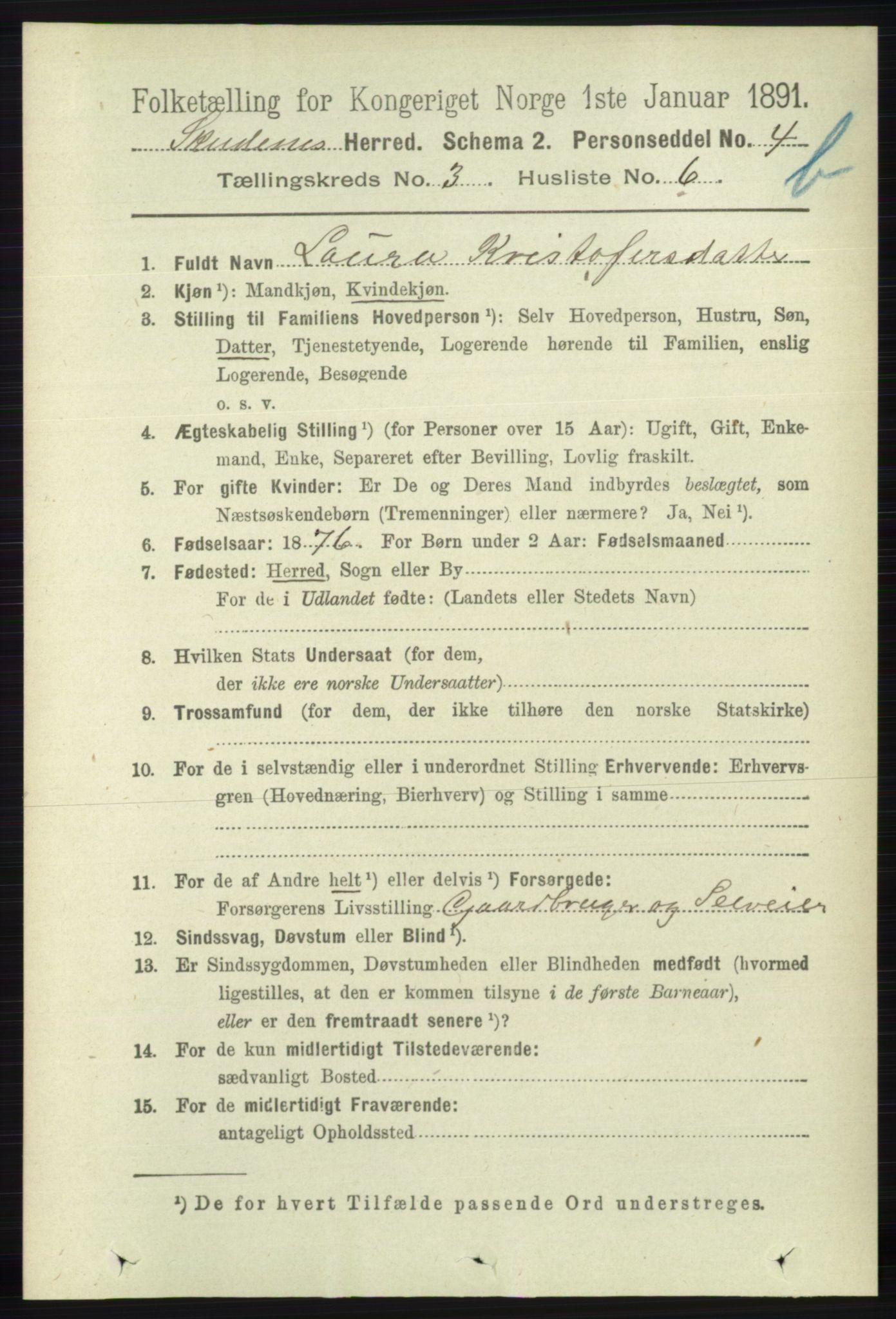 RA, 1891 census for 1150 Skudenes, 1891, p. 4027