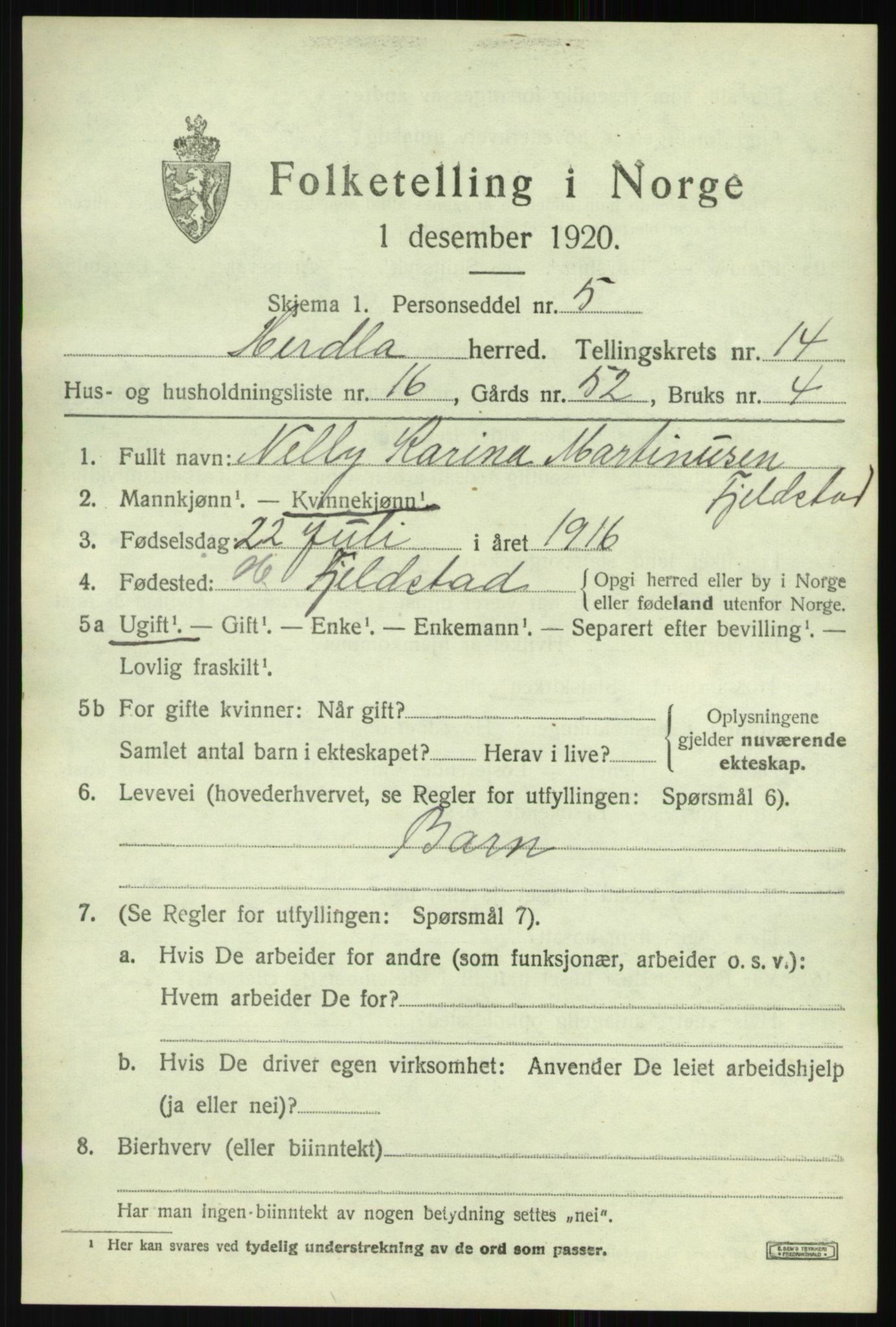 SAB, 1920 census for Herdla, 1920, p. 9893