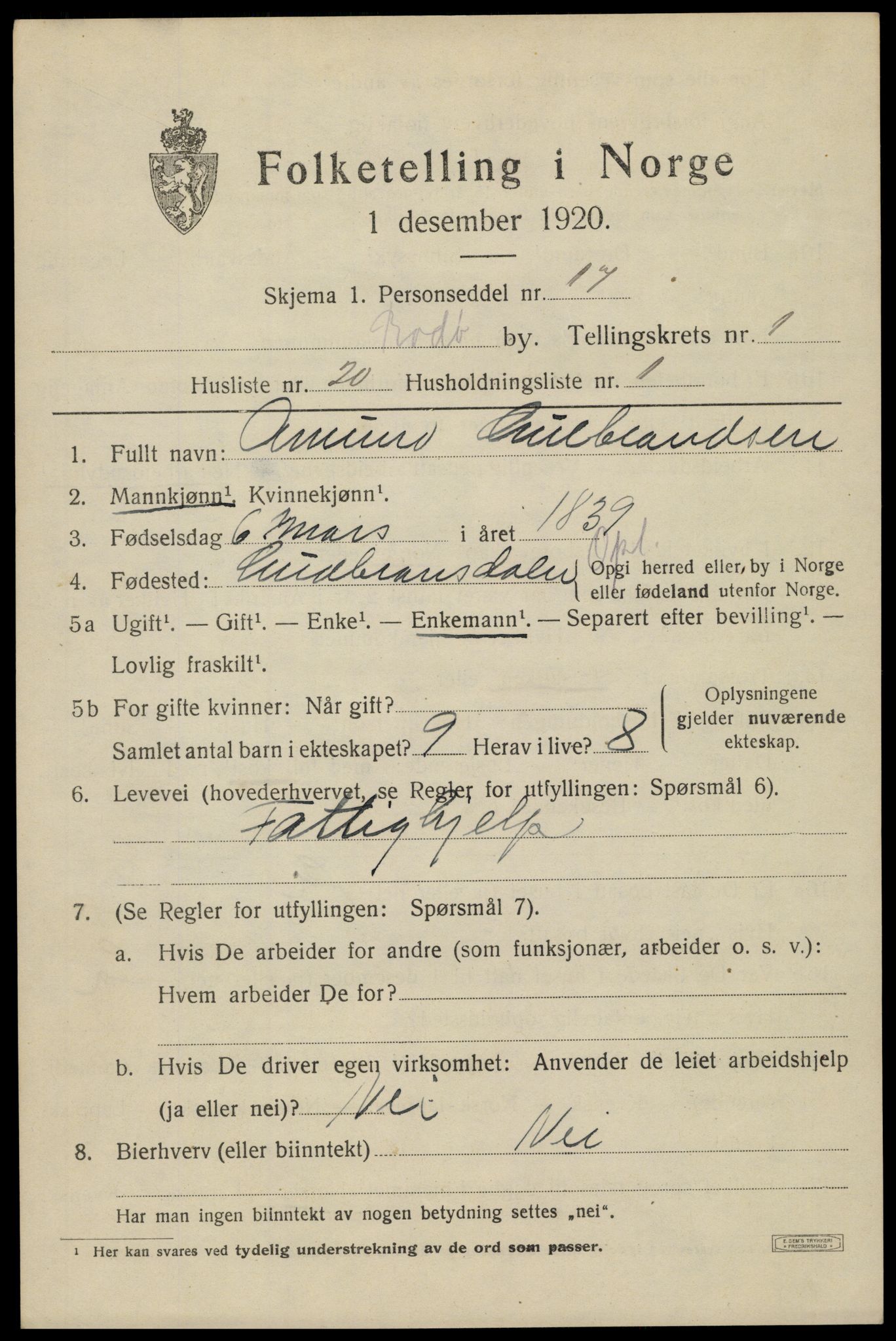 SAT, 1920 census for Bodø, 1920, p. 3677