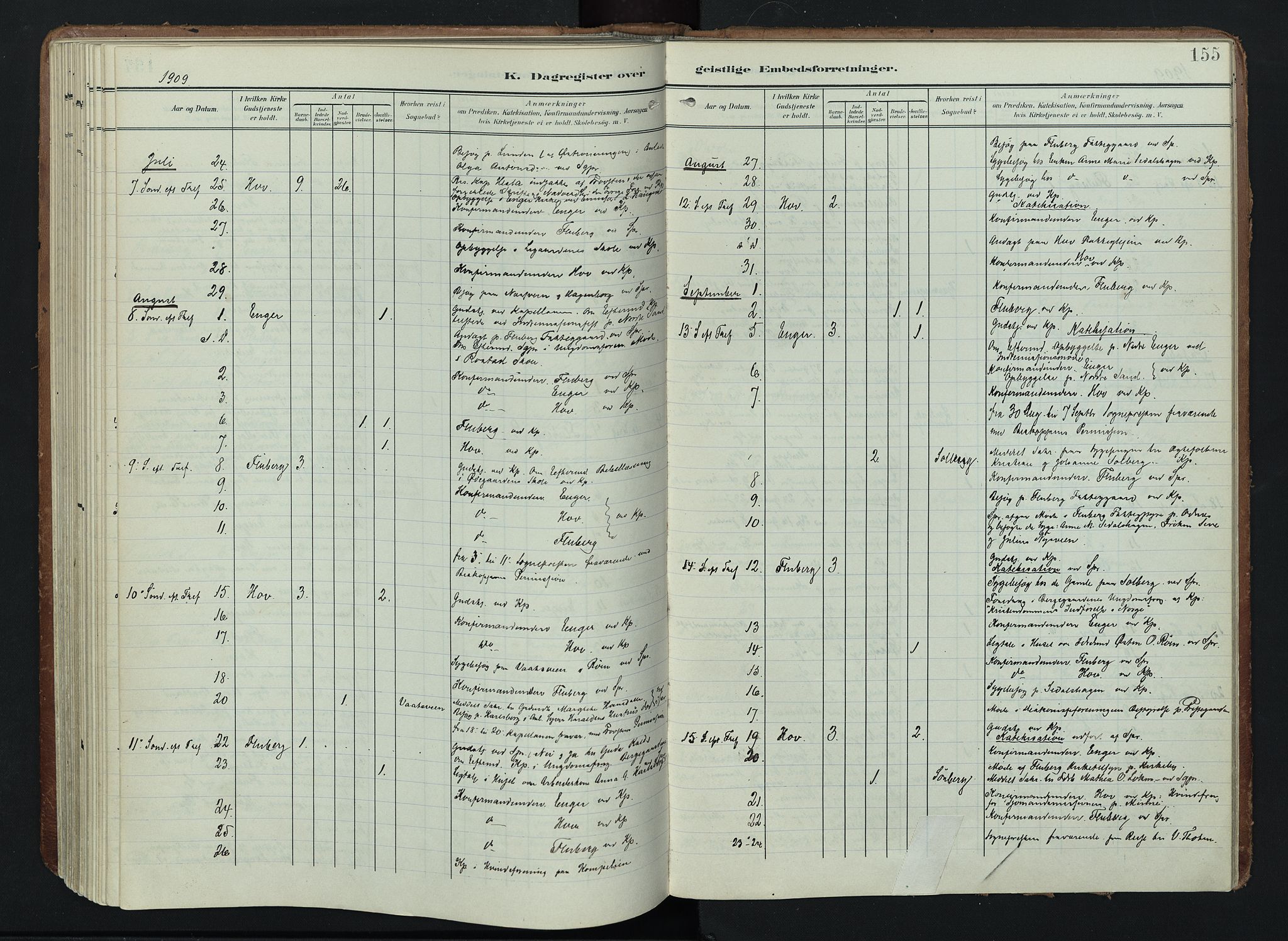 Søndre Land prestekontor, AV/SAH-PREST-122/K/L0005: Parish register (official) no. 5, 1905-1914, p. 155