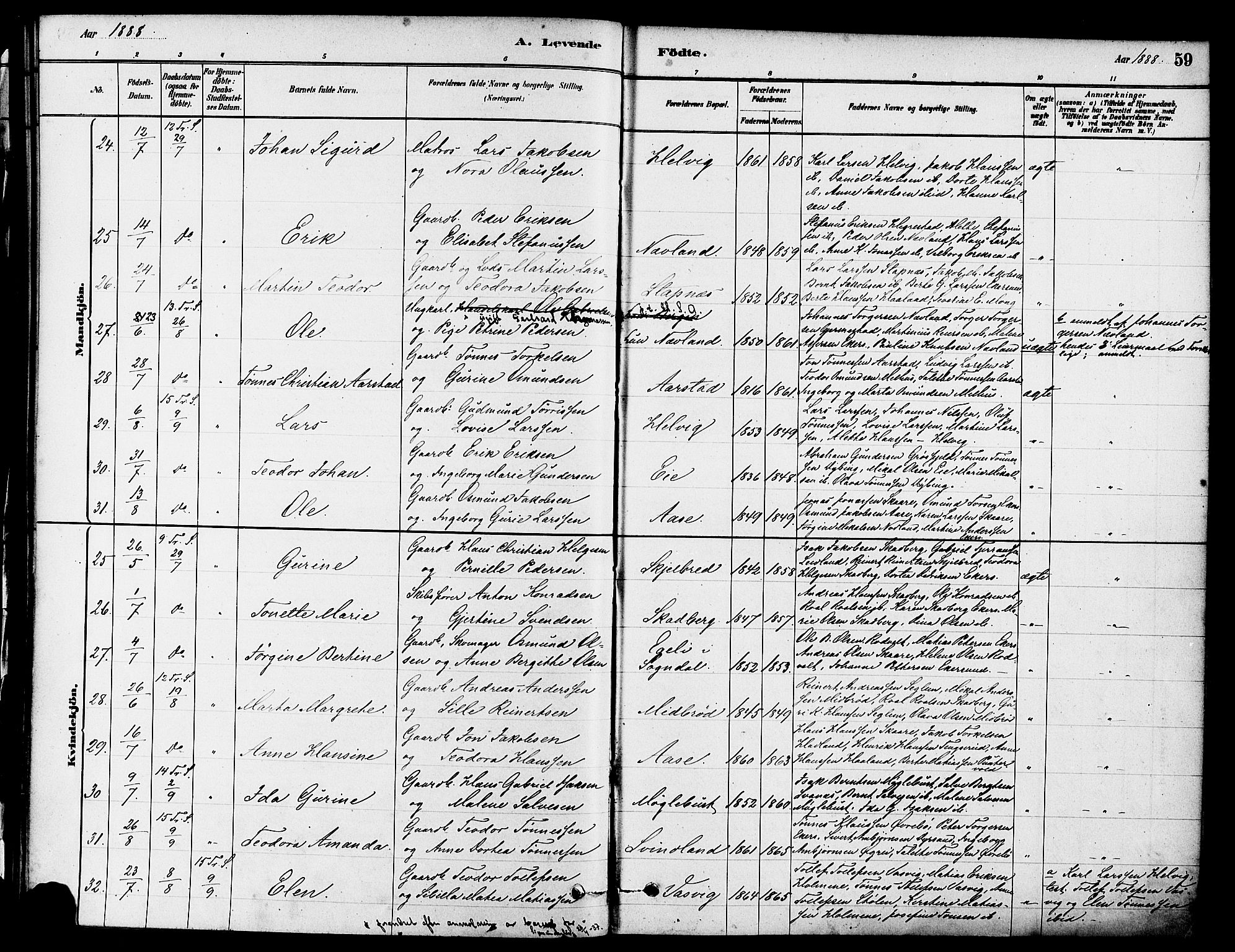 Eigersund sokneprestkontor, SAST/A-101807/S08/L0017: Parish register (official) no. A 14, 1879-1892, p. 59