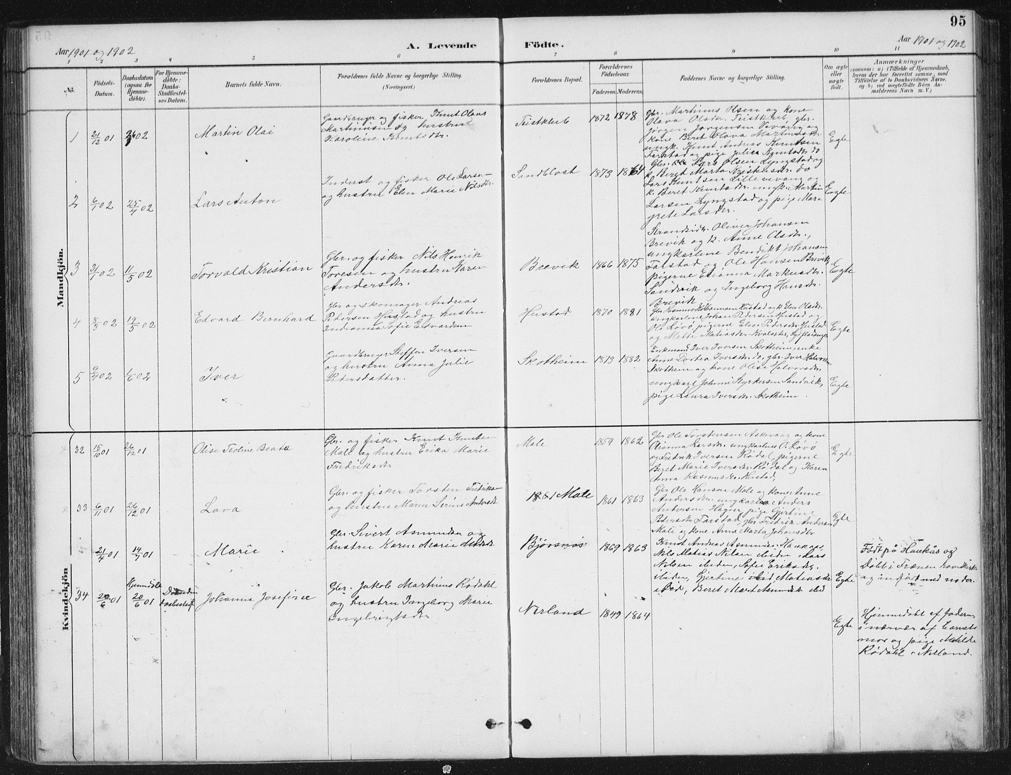 Ministerialprotokoller, klokkerbøker og fødselsregistre - Møre og Romsdal, AV/SAT-A-1454/567/L0783: Parish register (copy) no. 567C03, 1887-1903, p. 95