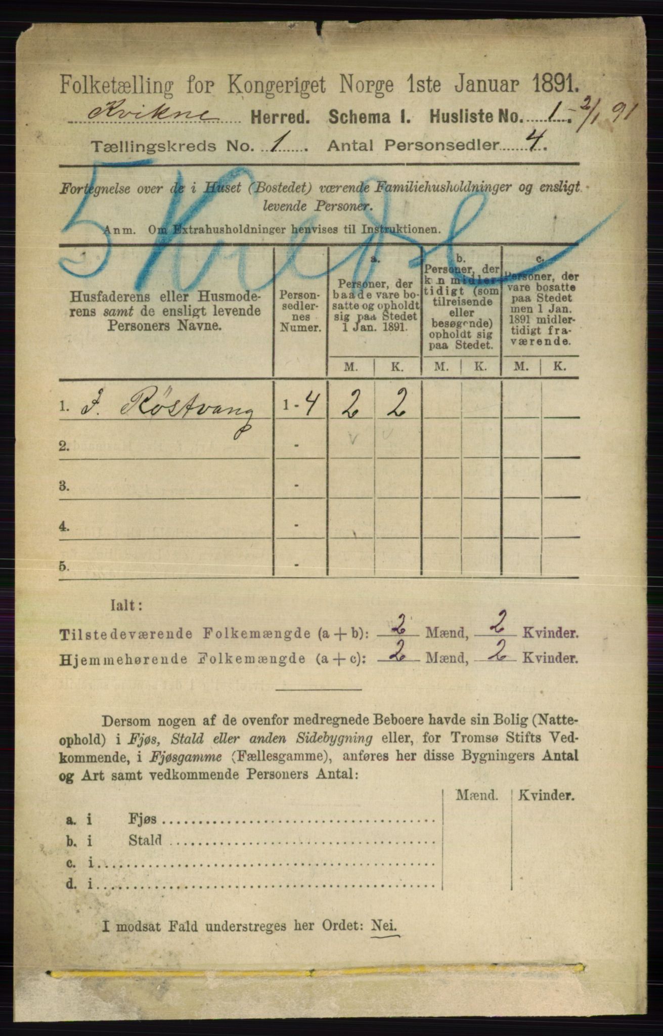 RA, 1891 census for 0440 Kvikne, 1891, p. 17