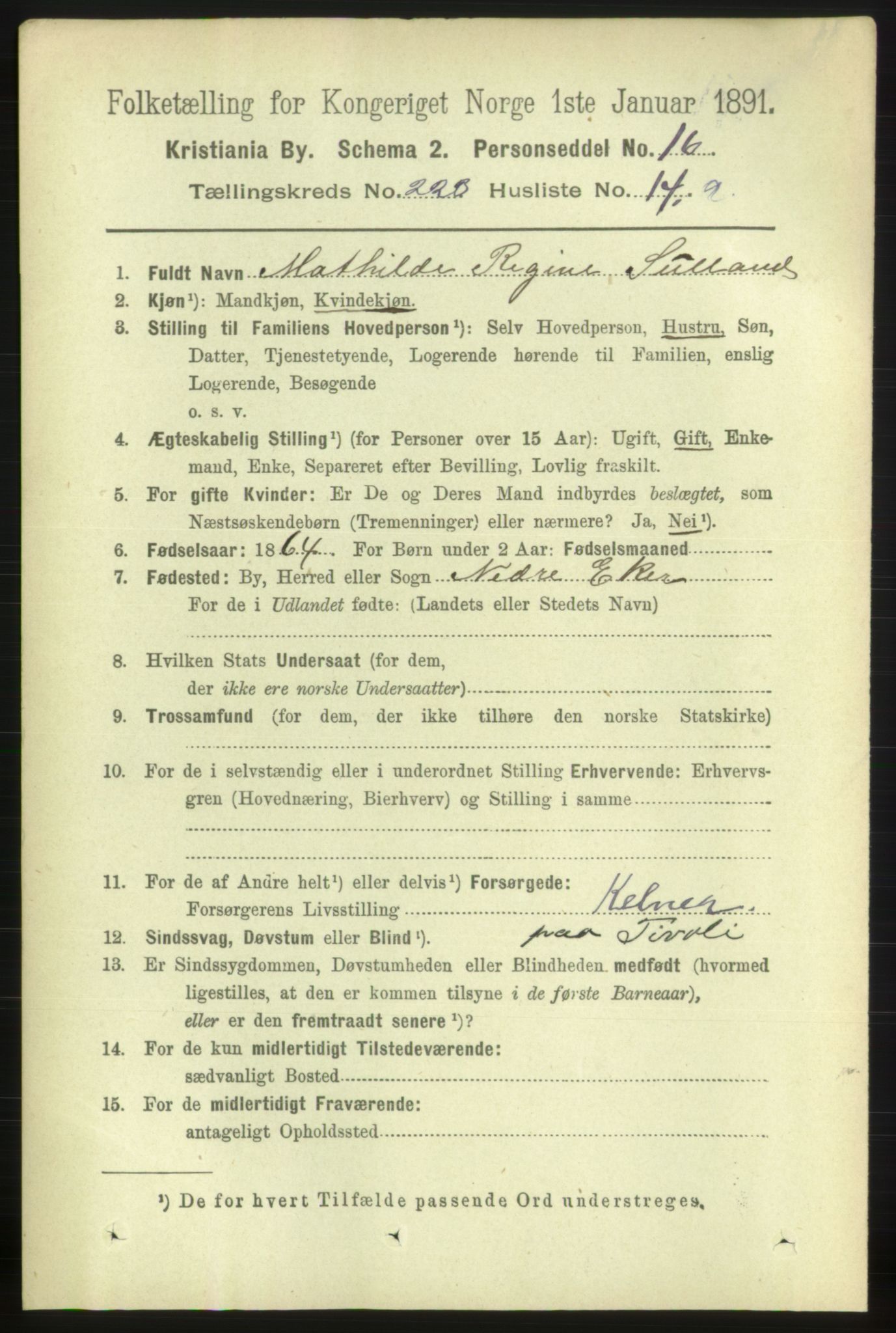 RA, 1891 census for 0301 Kristiania, 1891, p. 134540