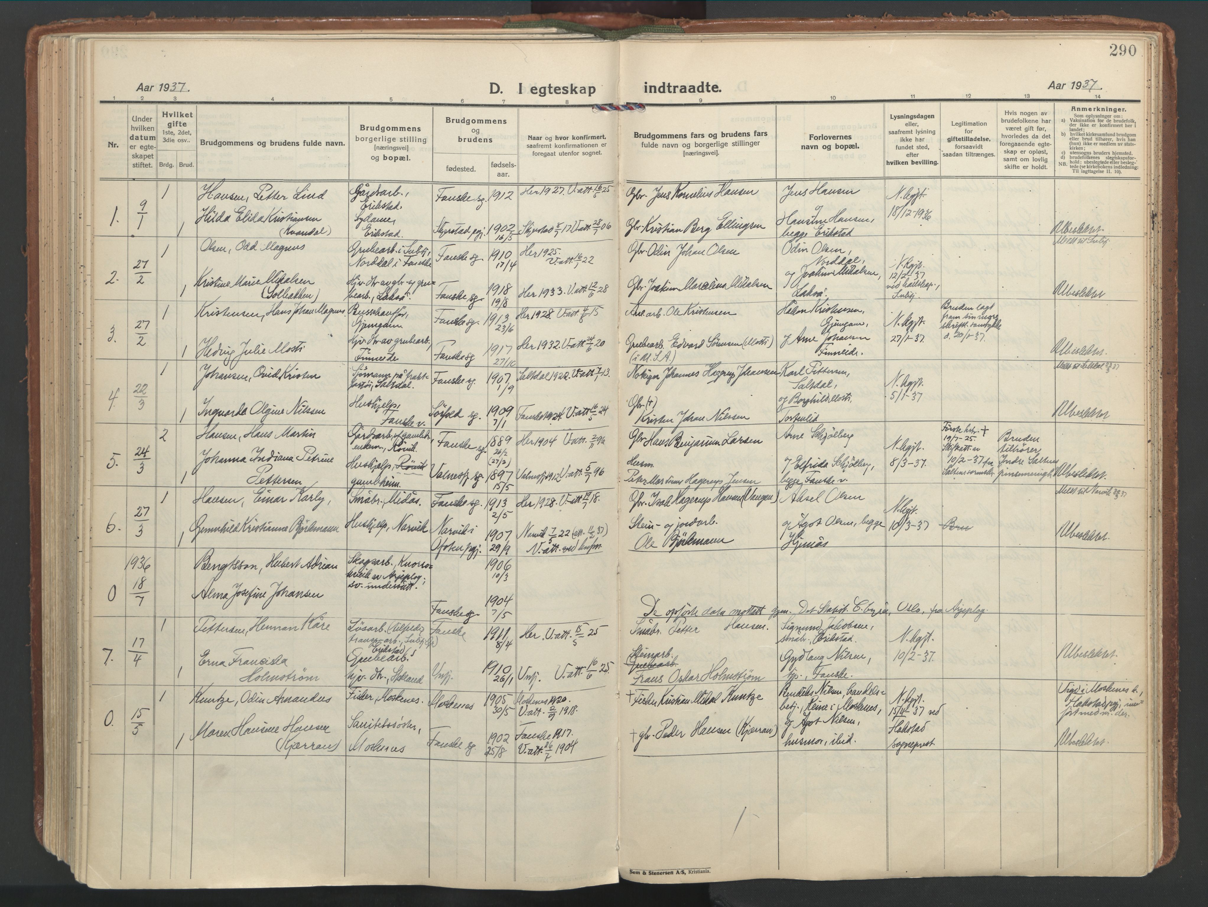 Ministerialprotokoller, klokkerbøker og fødselsregistre - Nordland, SAT/A-1459/849/L0699: Parish register (official) no. 849A10, 1924-1937, p. 290