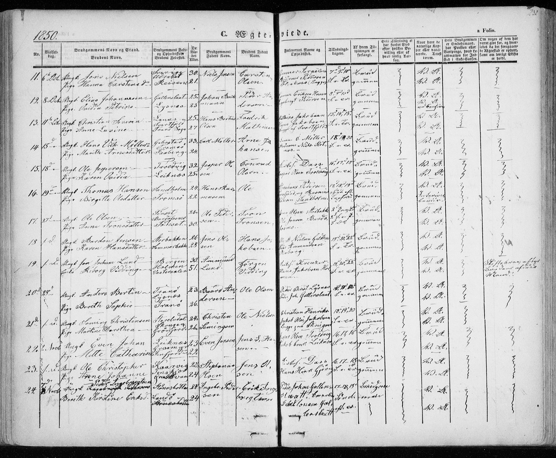 Lenvik sokneprestembete, SATØ/S-1310/H/Ha/Haa/L0006kirke: Parish register (official) no. 6, 1845-1854, p. 232
