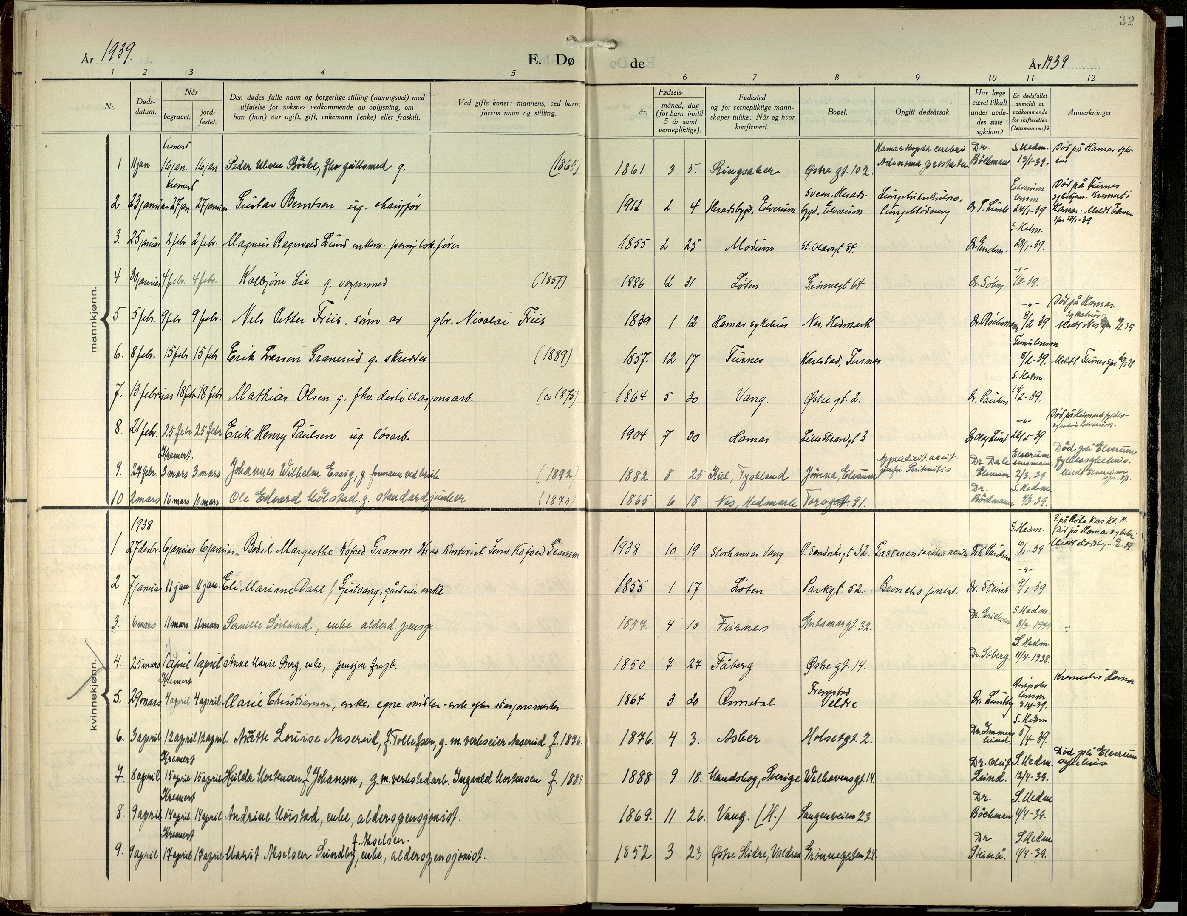 Hamar prestekontor, SAH/DOMPH-002/H/Ha/Haa/L0007: Parish register (official) no. 7, 1933-1953, p. 32