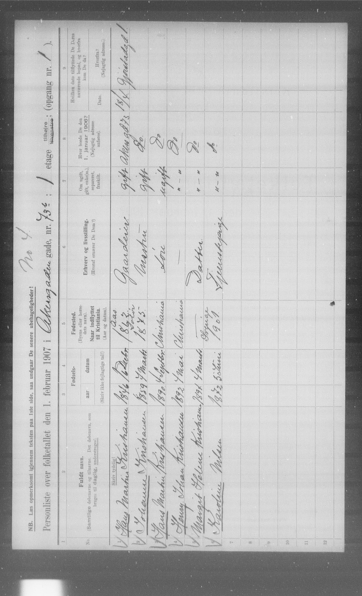 OBA, Municipal Census 1907 for Kristiania, 1907, p. 460