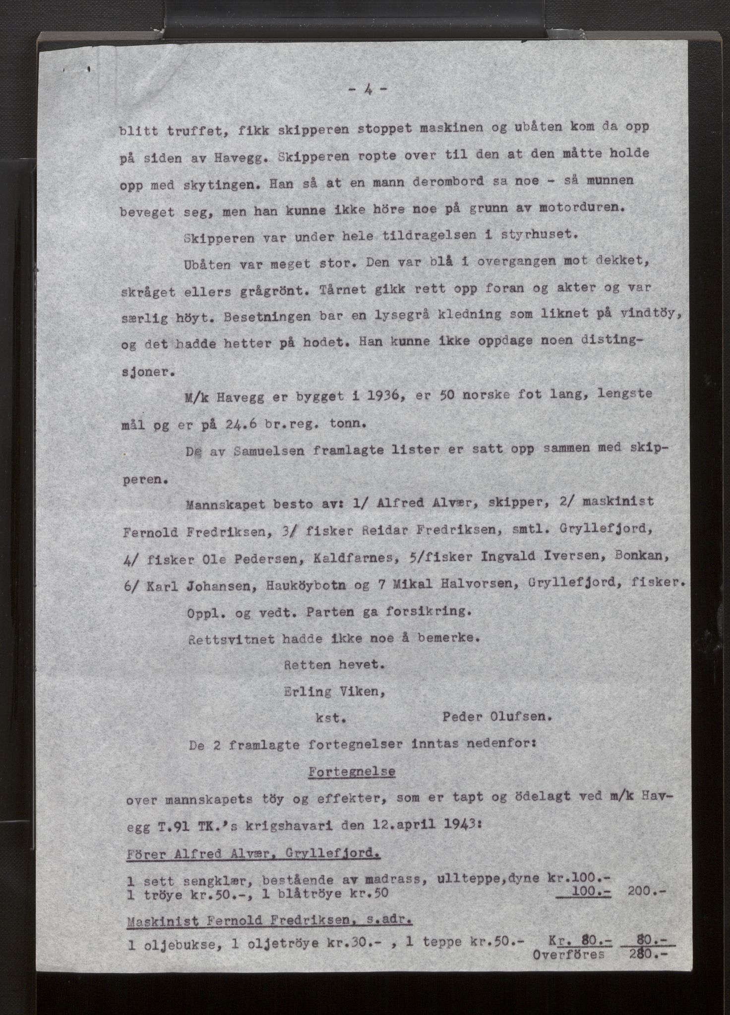 Fiskeridirektoratet - 1 Adm. ledelse - 13 Båtkontoret, AV/SAB-A-2003/La/L0042: Statens krigsforsikring for fiskeflåten, 1936-1971, p. 510