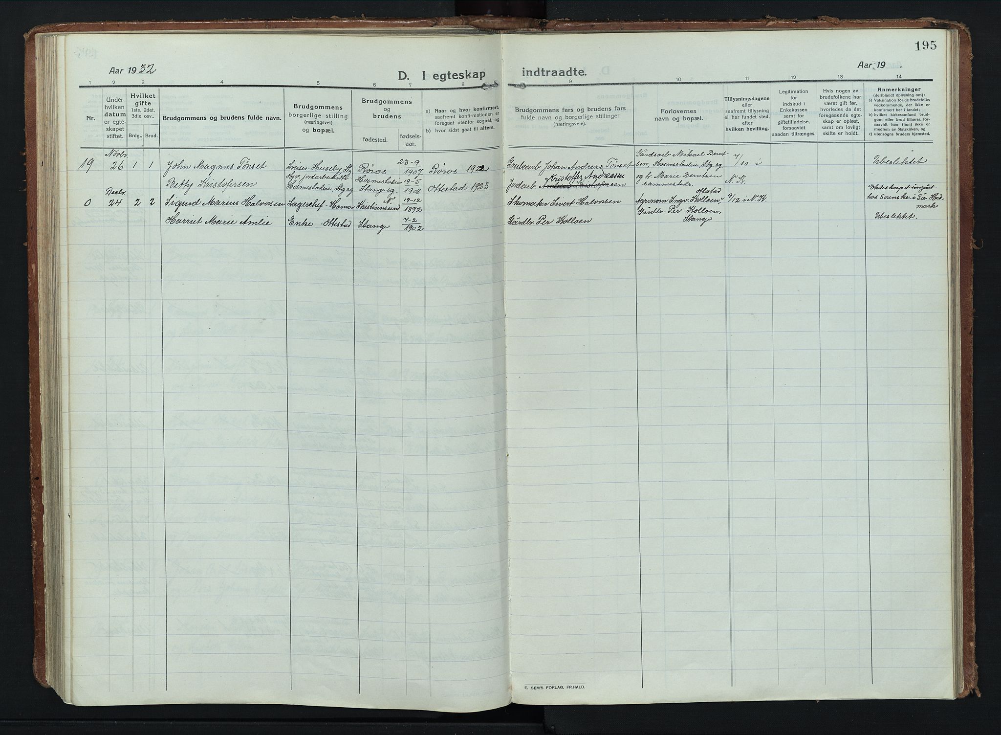 Stange prestekontor, AV/SAH-PREST-002/K/L0028: Parish register (official) no. 28, 1913-1932, p. 195