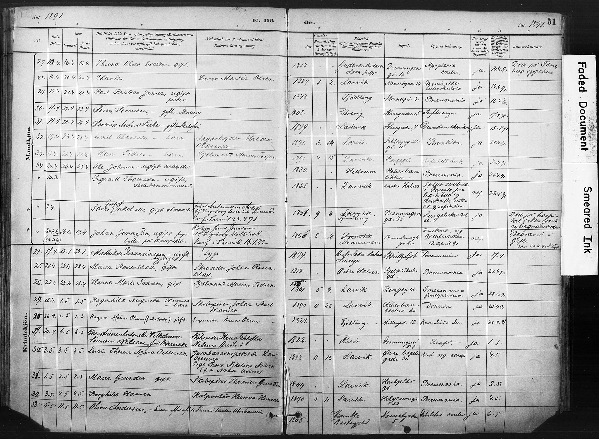 Larvik kirkebøker, AV/SAKO-A-352/F/Fa/L0010: Parish register (official) no. I 10, 1884-1910, p. 51