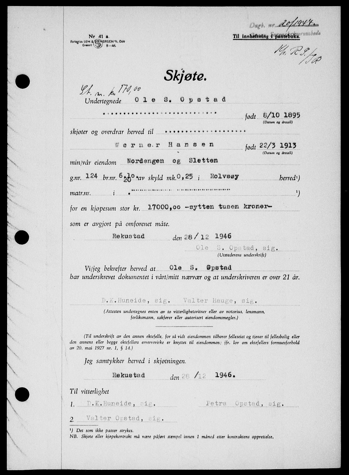 Onsøy sorenskriveri, SAO/A-10474/G/Ga/Gab/L0018: Mortgage book no. II A-18, 1946-1947, Diary no: : 20/1947