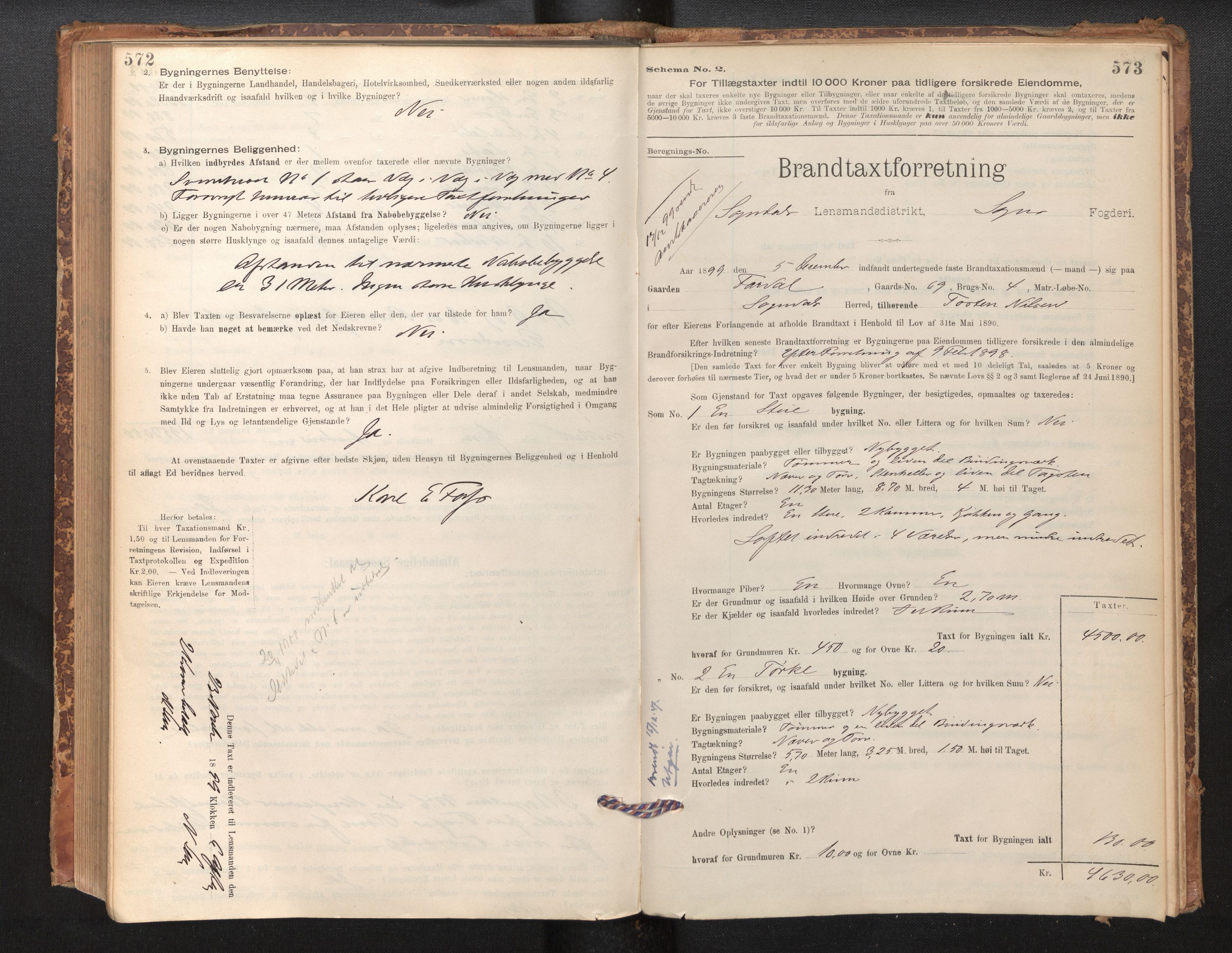 Lensmannen i Sogndal, AV/SAB-A-29901/0012/L0008: Branntakstprotokoll, skjematakst, 1895-1906, p. 572-573