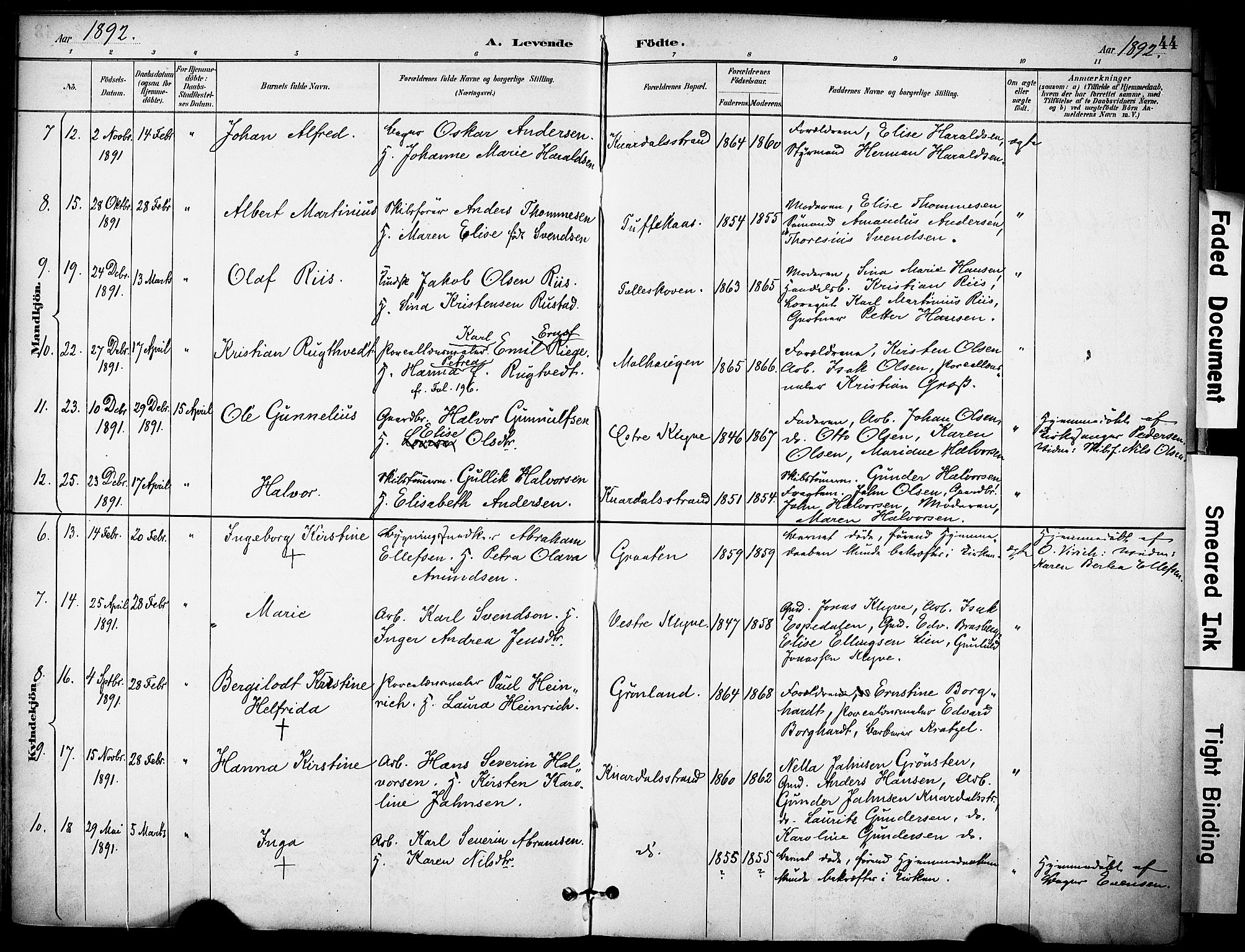 Solum kirkebøker, SAKO/A-306/F/Fa/L0010: Parish register (official) no. I 10, 1888-1898, p. 44
