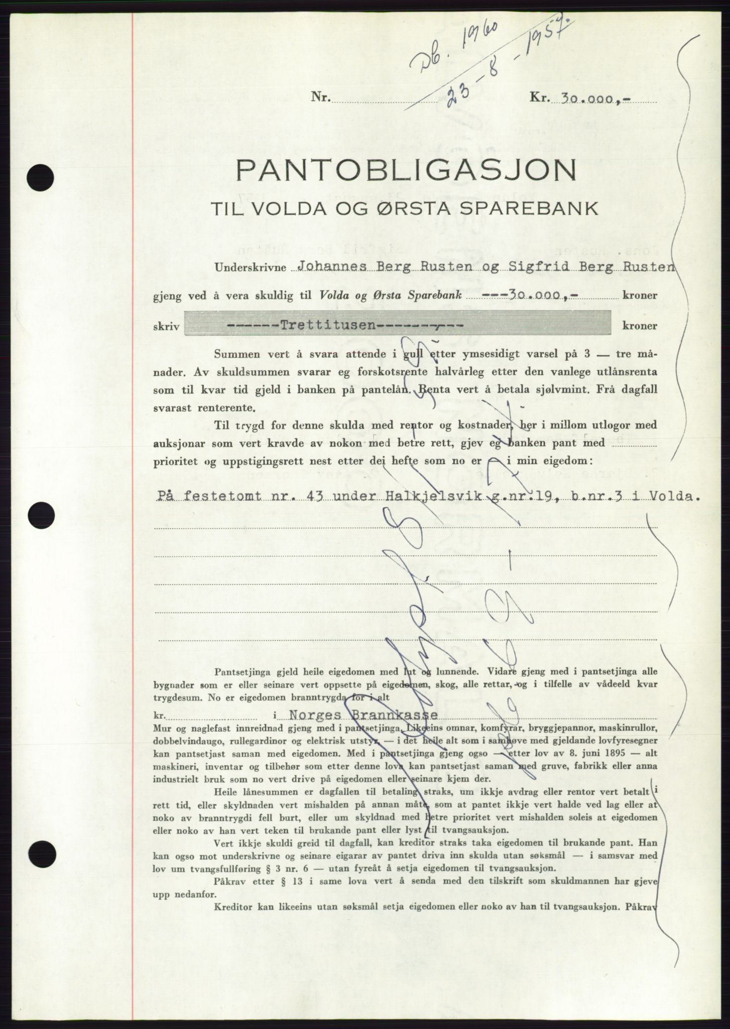 Søre Sunnmøre sorenskriveri, AV/SAT-A-4122/1/2/2C/L0130: Mortgage book no. 18B, 1957-1958, Diary no: : 1960/1957