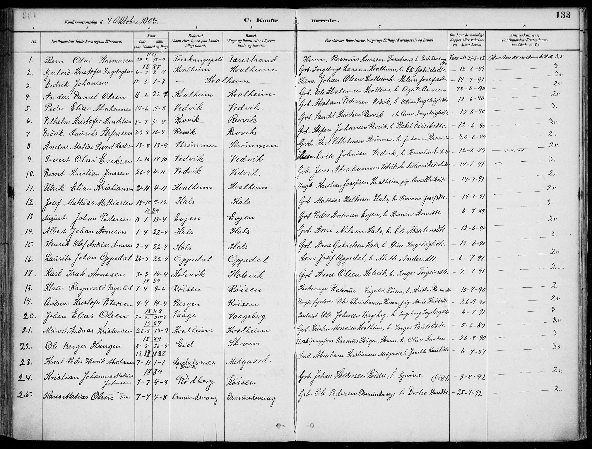 Selje sokneprestembete, AV/SAB-A-99938/H/Ha/Haa/Haac/L0002: Parish register (official) no. C  2, 1889-1904, p. 133