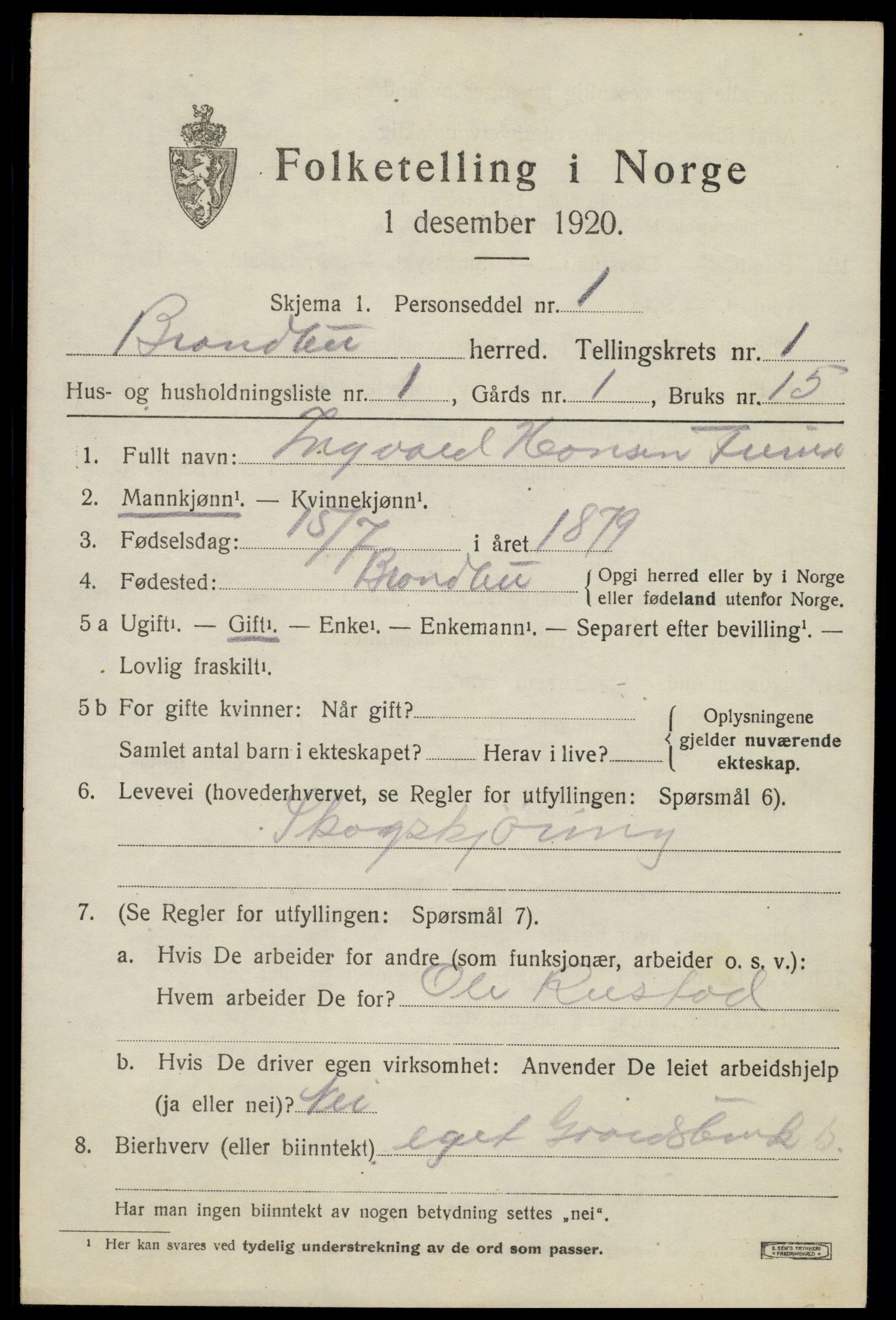 SAH, 1920 census for Brandbu, 1920, p. 1935