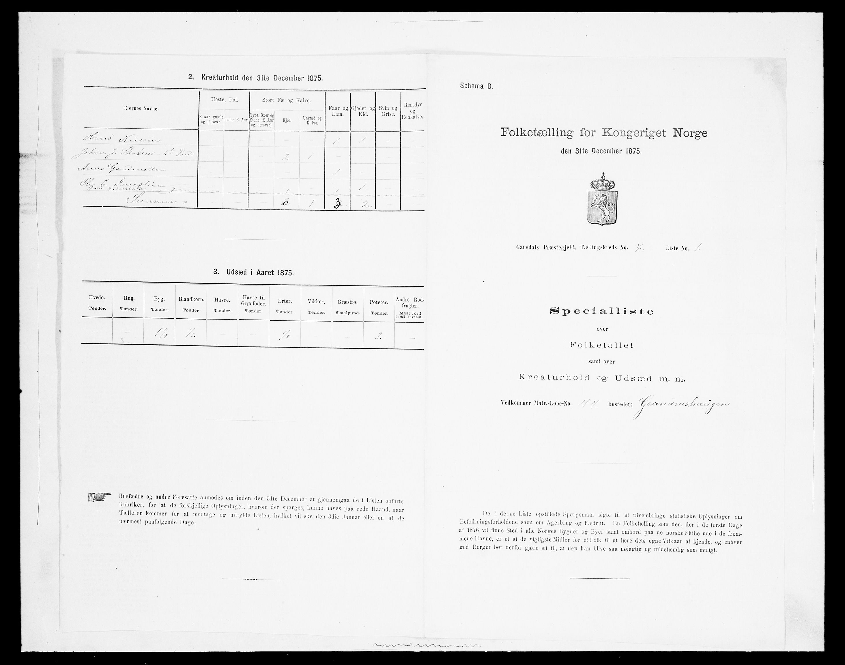 SAH, 1875 census for 0522P Gausdal, 1875, p. 1269