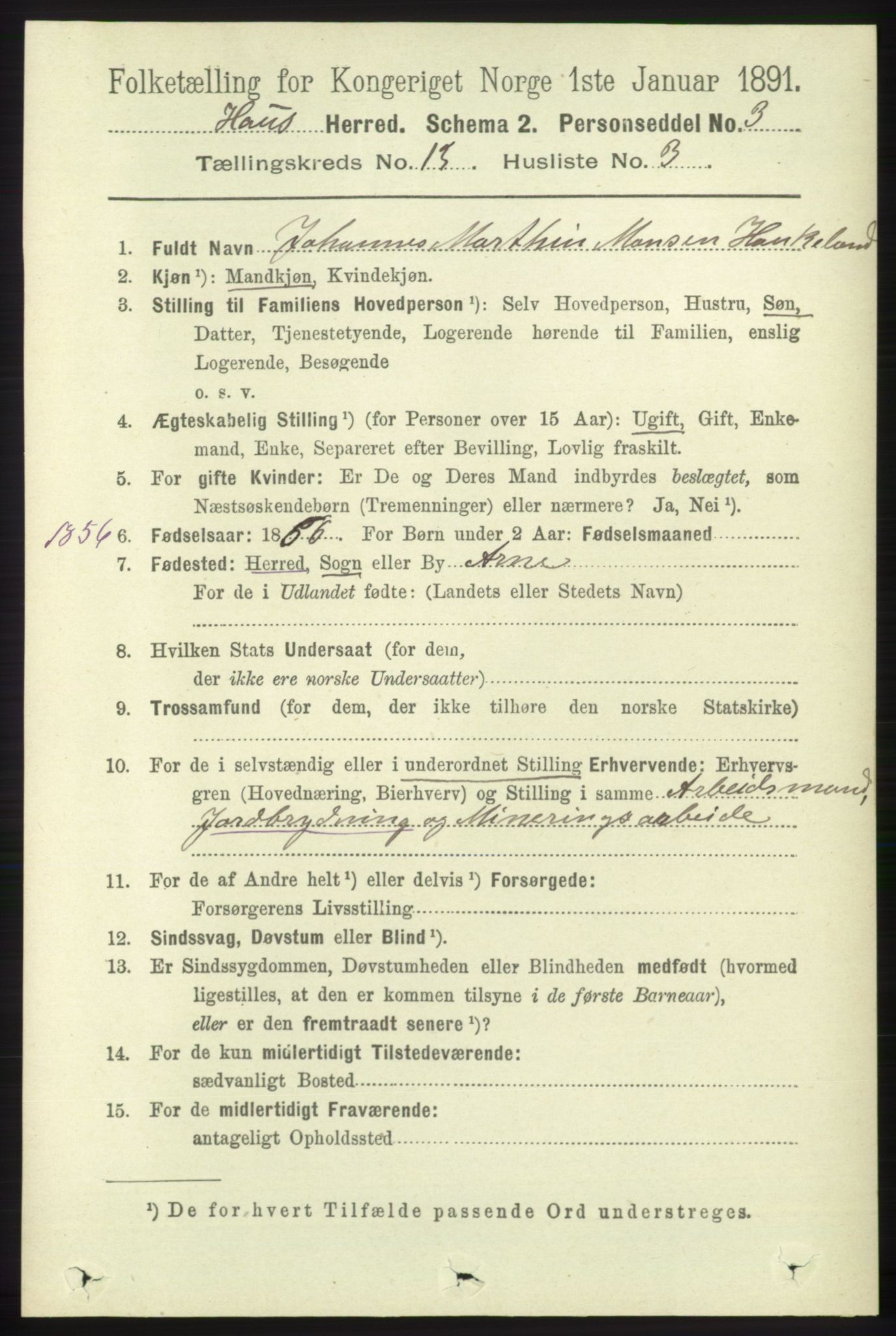 RA, 1891 census for 1250 Haus, 1891, p. 5575