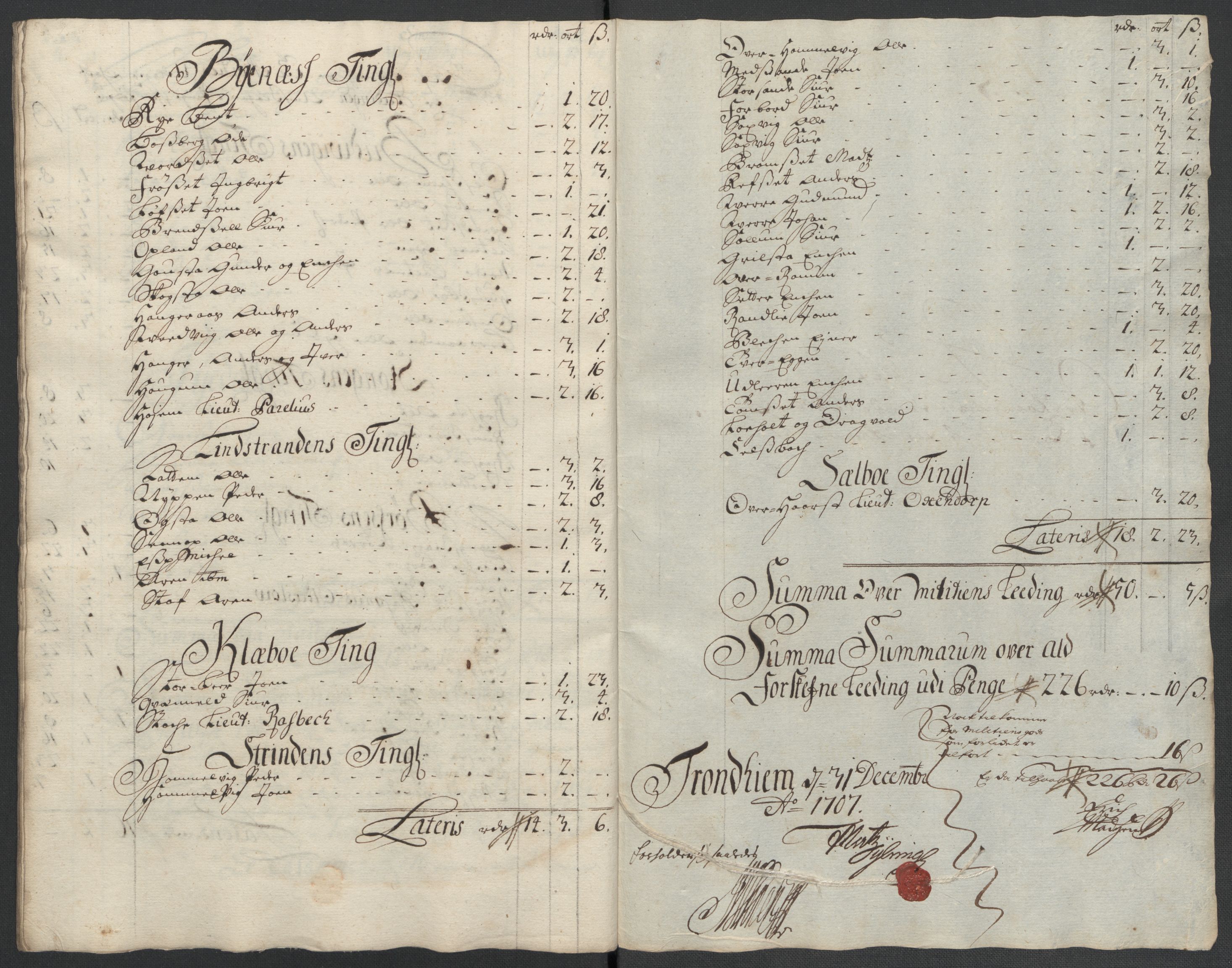 Rentekammeret inntil 1814, Reviderte regnskaper, Fogderegnskap, AV/RA-EA-4092/R61/L4110: Fogderegnskap Strinda og Selbu, 1707-1708, p. 145