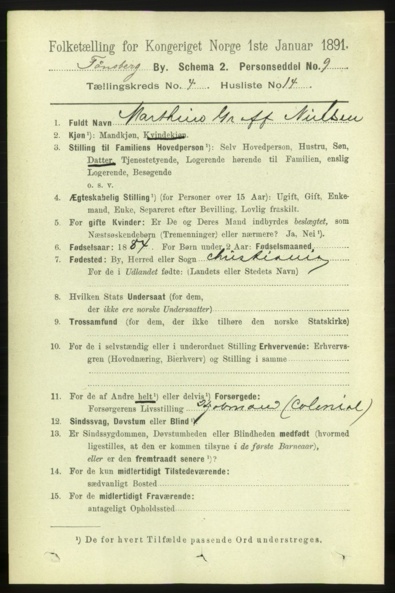 RA, 1891 census for 0705 Tønsberg, 1891, p. 2188